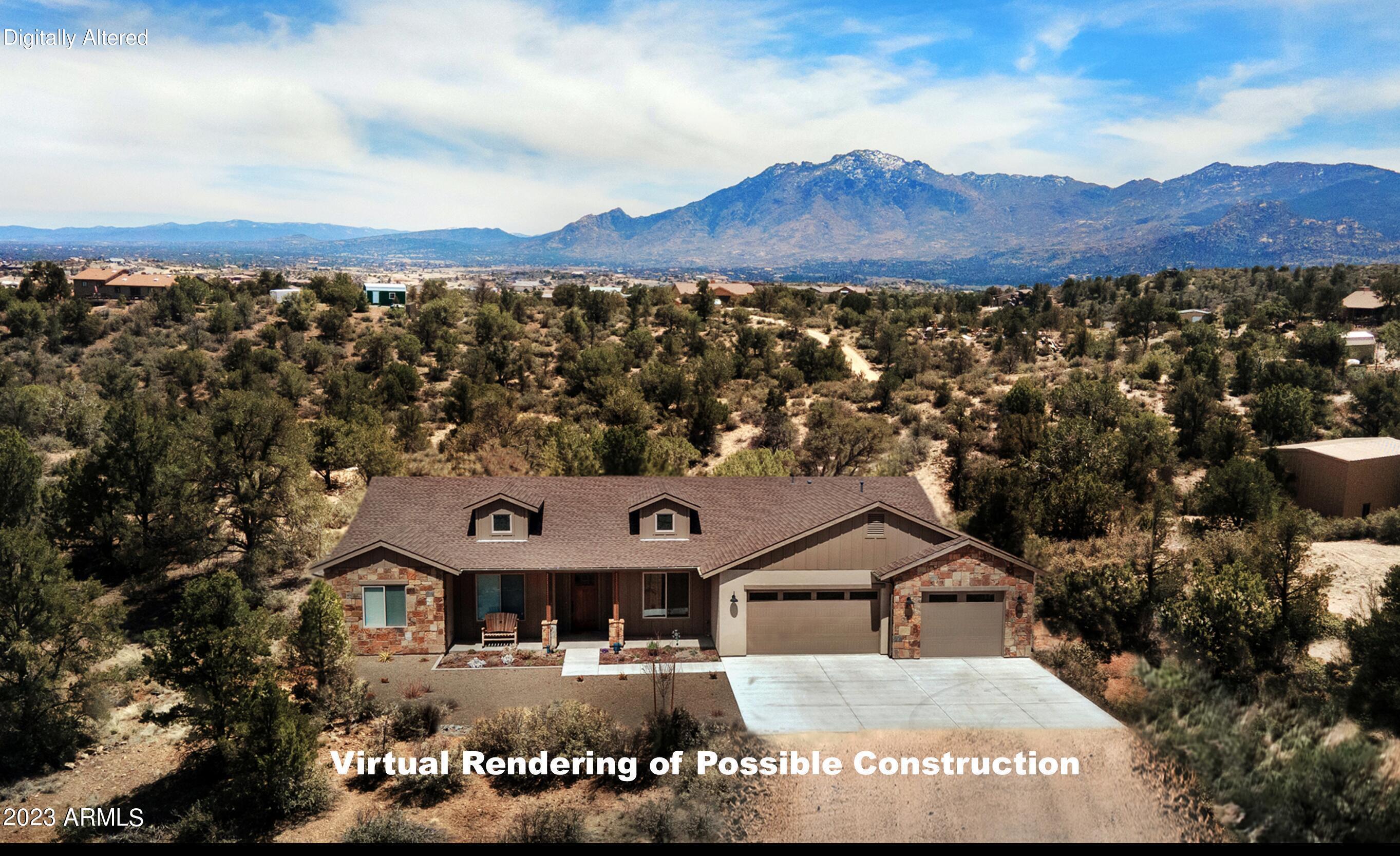 We plan to build this Gorgeous 2536 Square Foot Home, w/3Bedrooms, 2.5Bathrooms/ 3CarGarage + Den on 4 ACRES +/- in Williamson Valley Heights. Home will have Stacked Stone Accents, Open/Split Floor Plan, GREAT ROOM Concept, Vaulted Ceilings, Luxury Vinyl Wood Planked Flooring, & Upgraded Lighting. Kitchen will be well appointed Knotty Alder Cabinetry, GRANITE Countertops, Island, Stainless Steel Appliances, Pantry, & under cupboard lighting. Master is Spacious, has dual Sinks, Jetted Garden Tub, Large Shower, & Large Walk in Closet. Additional Features include large Laundry Room adjacent to Master Bedroom, will include Paver Driveway/Walkway, Large Covered Patio & can include Detached RV Garage with plenty of room with a slight price adjustment. Completion Date is estimated at 12 months from Contract Acceptance !!! Photos are of a Previous Home we built but the VIEWS are the Real Thing from the actual lot!!!!! Build to Suit - Images are a sample of possible construction.  Taxes listed are for vacant land only. Sale includes parcel numbers 306-35-298 & 306-35-256X.