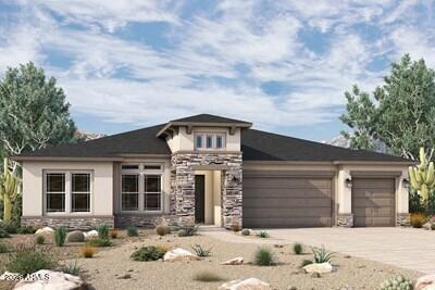 BRAND NEW single level home with 4 bed, 3.5 bath, study, flexible retreat area and sunroom with 3 car side by side garage in gorgeous communities with views of the White Tank Mtns; incredible 10' and 11' ceilings, 8' doors, huge energy efficient windows with 16' sliding glass door at family room exiting to private covered patio and yard; chef's kitchen with tons of modern, warm cabs, walk-in pantry, huge island with quartz tops, tiled backsplash and stainless GE Cafe appliances including gas cooktop and wall oven; added base cabinets with floating shelving in dining area; 2-tone paint, upgraded tile, carpet/tile throughout; spa-like owner's bath with huge walk-in tiled super shower and tons of closet space; paver drive and walkway; 2x6 CONSTRUCTION AND EXTENSIVE NEW HOME WARRANTY.