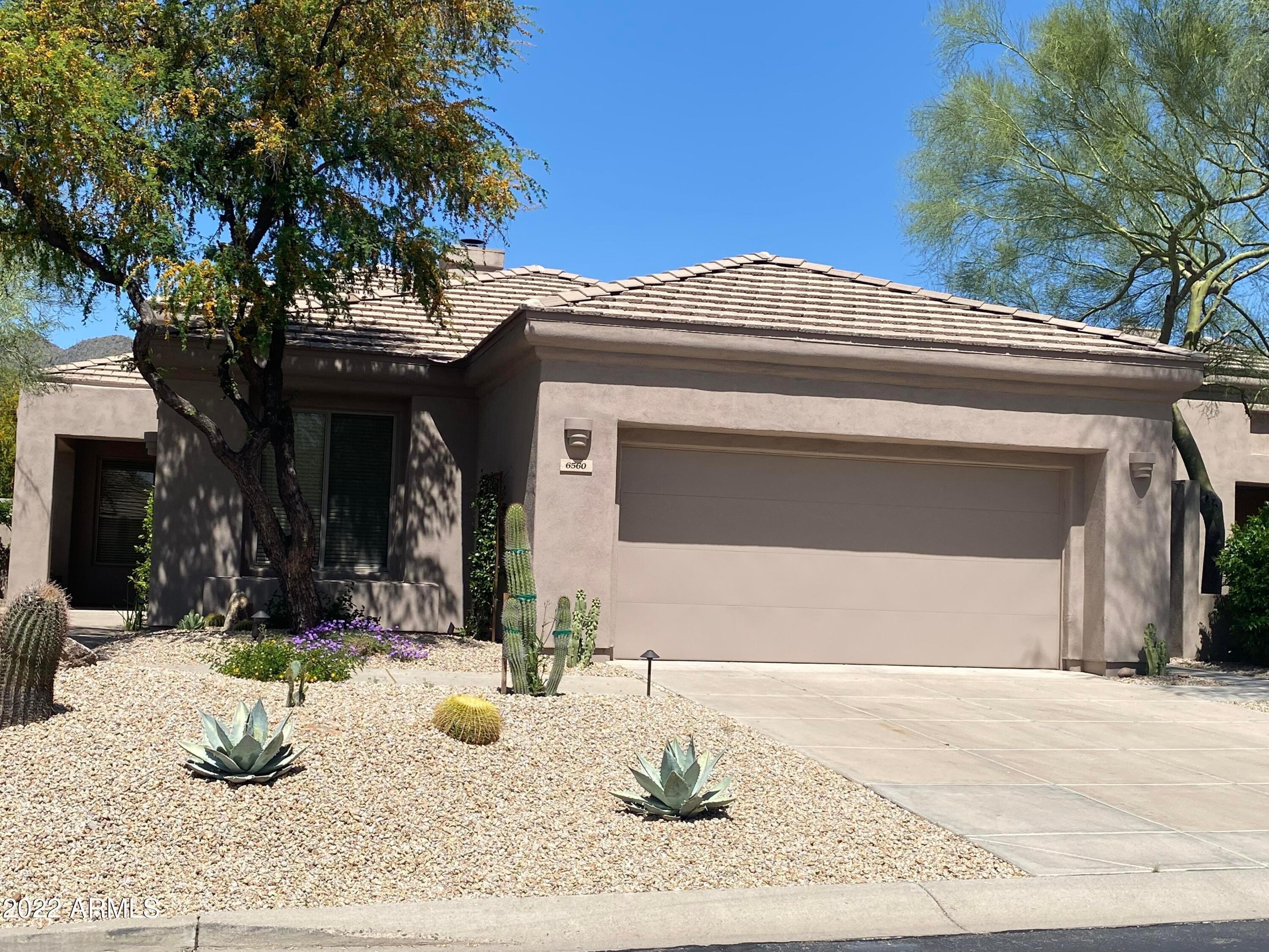 True Terravita lifestyle at it's best in North Scottsdale,85266! Terravita was designed for active people who want to make connections within the community through amenities such as top ranked private golf, 38,000 square foot clubhouse w/ dining options, state of the art fitness, pool and spa, lit tennis courts, hiking/jogging trails much more! 2 bed, 2 bath home, w/2 car garage. Open floorplan, lots of windows, let the light in. High ceilings and gas fireplace in the great room. Master suite split. Hardwood floors in living room and master bedroom, carpet in BR 2. Easy desert landscaping. Landscape service included in rent. One time Membership fee will be the tenants responsibility.$200 of security deposit is non refundable.