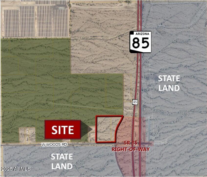 Well located off at the State Route 85 and Woods Road interchange. * Ideal for uses such as travel center, industrial and/or other commercial uses. * Buckeye has been the fastest growing city for the past decade with a current population of 120,000. Visit growbuckeye for population and demographics.  * Average household income: $122,756.00 * Median age: 35.8