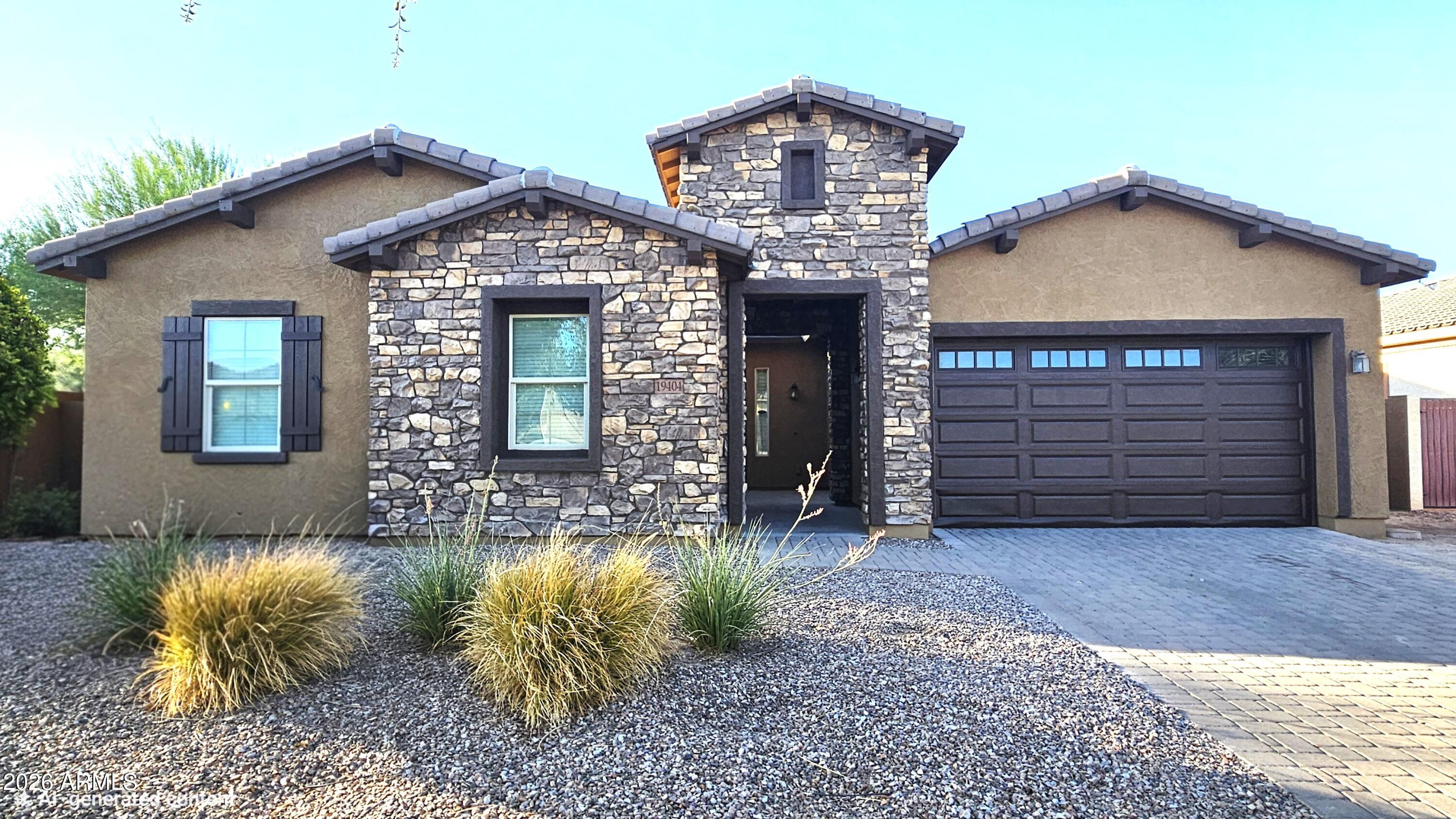Beautiful 4-bedroom, 2.5-bath home with an open den, featuring a welcoming courtyard entrance and exceptional indoor/outdoor living. The gourmet kitchen offers double ovens, stainless steel appliances, tile backsplash, and ample cabinet space. The spacious primary bath and secondary bathrooms feature stylish finishes. Enjoy your private backyard with a heated saltwater pool, attached spa, water features, three fire features, and travertine pavers. Additional highlights include 10-foot ceilings, 8-foot solid-core doors, plank tile flooring throughout (except bedrooms), blinds and shutters, water softener, 3-car tandem garage, 8-foot RV gate, and a paver driveway.
