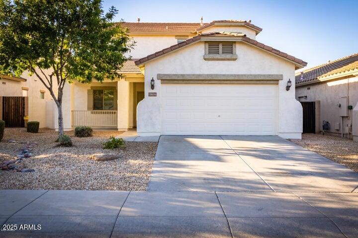 Move-in ready and loaded with upgrades, this stunning 4BD, 2.5BA home in Cortessa offers the perfect blend of comfort, style, and outdoor living. Enjoy mountain views from your private backyard oasis featuring a sparkling pool, new pool fence, covered patio, lush grass area, fruit trees, fountain, and paver seating area. Home includes fresh interior and exterior paint, new carpet and padding, elegant travertine flooring, and an open-concept layout. The stunning kitchen boasts granite countertops, stainless steel appliances, custom backsplash, and a large island. A versatile loft, French doors, garage storage, and surround sound prewire add flexibility and convenience. Walking distance to parks and schools, with easy access to Loop 303, Luke AFB, Prasada, dining, shopping.