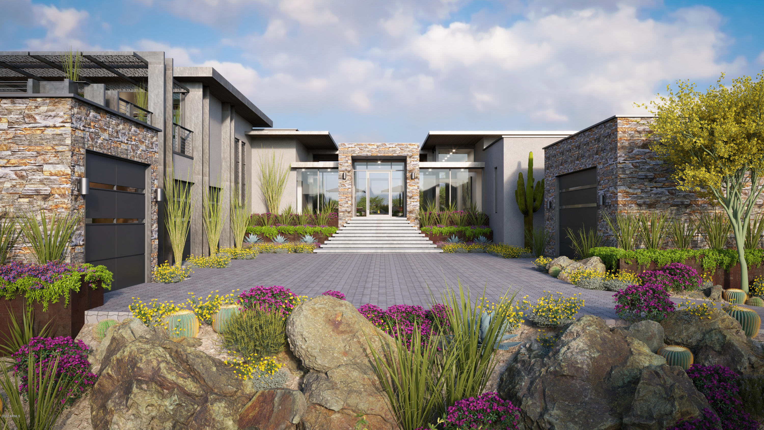 Visionary design by National Award Winner, Wendell Pickett. This Single level 6252 ft.² uniquely designed contemporary home is located on a 1.4 acre elevated golf course home-site. WALLS OF GLASS -  SWEEPING VALLEY, MOUNTAIN & GOLF COURSE VIEWS.  Wendell's fresh, wide open floor plan offers interior and exterior views - unobstructed by walls. EIGHT CAR GARAGE INCLUDED. Master suite, two guest suites, a living room, indoor & outdoor dining rooms, a wine bar, game room, home office, resort style yard and pool with views. Romantic private covered patio area and fireplace right outside your bedroom door. A second covered patio & fireplace with views in every direction.  For privacy, entertainment & cocktails enjoy your game room with a bar &  view deck. FOR ADDITIONAL INFO PRESS MORE NOW .. Conveniently located in The Village of Eagle Feather. Close to the Sonoran Club (spa, pickle ball, tennis, swimming, fitness facilities. Eagle Feather offers easy access to all other clubhouses, golf courses, hiking trails and other amenities. Quick access to both guarded Desert Mountain entry gates, A REAL BIG DEAL!