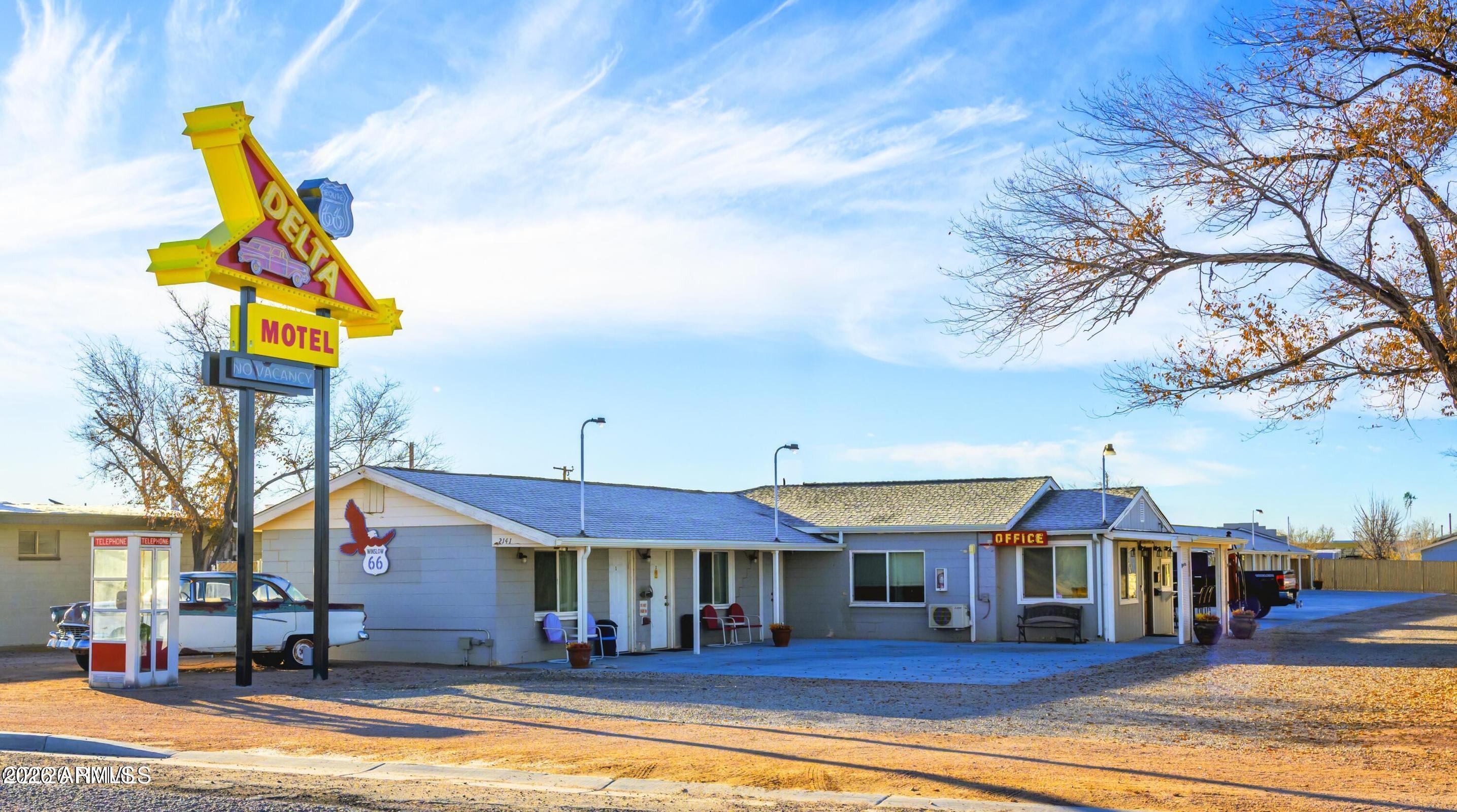 Rare opportunity to own an iconic Route 66 Motel. This 13 room, retro motel has been tastefully remodeled, and the electrical, water, sewer, and internet systems have been upgraded to meet current code. Each room had a tastefully themed design. Includes a large manager's apartment, upgraded laundry, upgraded hot water system, concrete room parking, concrete patio and common area, and a whole lot more. Winslow has become a favorite stop on historic Route 66 and attracts visitors from around the world! It not only features the very popular ''Standing on the Corner'' park but also the Clear Creek Canyon recreation area, which has become a favorite spot for kayaking, fishing, and rock climbing.