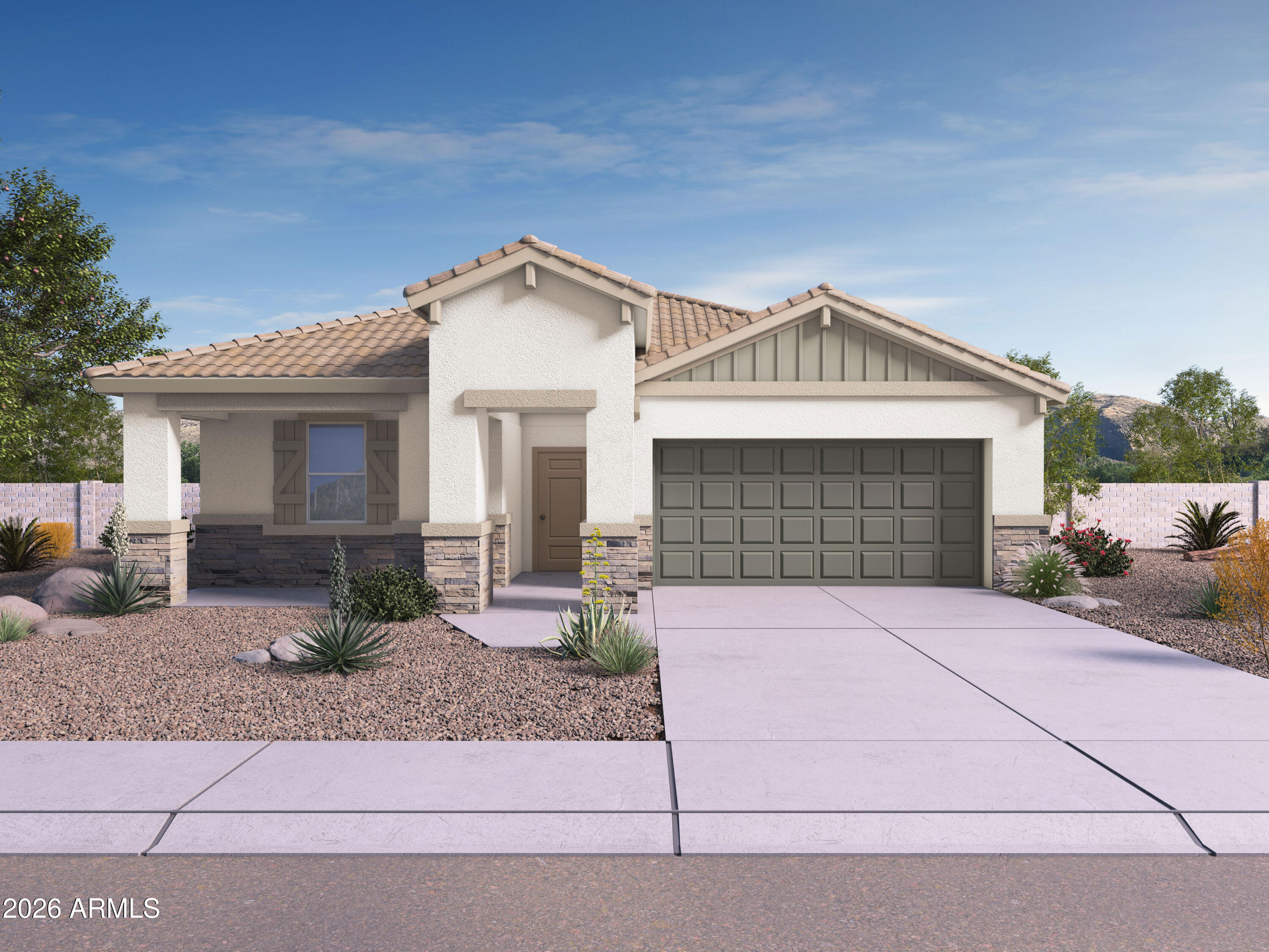 The beautiful Cali layout features a 3-way split floorplan with open great room concept! Oversized windows and large sliding glass door make for a light and bright kitchen with 9-foot ceilings and 8' doors throughout! Kitchen is stunning with coffee brown cabinets, brushed nickel cabinet hardware, and SS Whirlpool appliances that complement the quartz countertops. kitchen island. With large bedroom sizes and additional options added such as a gas-stub to the backyard for future entertaining and smart home features such as a WiFi garage door opener, electronic front door lock/keypad, and a 220V outlet in the garage, this home is going to impress!