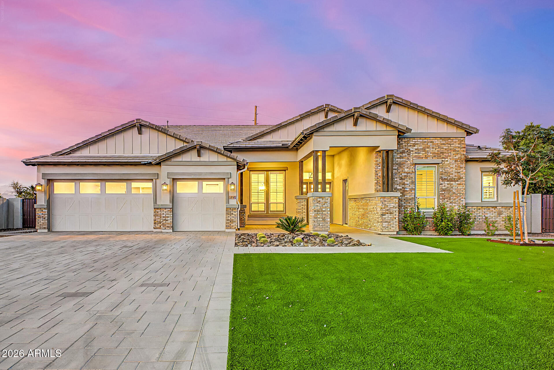 You don't want to miss this beautiful newer-built 5-bedroom home with separate entrance casita and oversized sparkling pool! Featuring a 3-car garage with epoxy floors, RV gates, and lush landscaping. Step inside to fall in love with the inviting bright, open living spaces with tile flooring, new carpet, shutters to add classic charm, exposed beams, fireplace for ambiance, and designer lighting. The chef's kitchen includes plentiful storage cabinetry, quartz countertops, tile backsplash, high-end gas stainless appliances, expansive island, and huge walk-in pantry. The main suite is a true retreat, offering a stylish bathroom with double vanities and a separate shower & tub, plus a large walk-in closet with attached organizers. The den adds flexibility, working perfectly as a home office or hobby area. Your backyard oasis includes a sizable, covered patio ideal for morning coffee and relaxing evenings, travertine pavers, artificial grass, a covered seating area perfect for gatherings, a spa ideal for unwinding, and refreshing pool! An entertainer's dream! You have to come see it!
