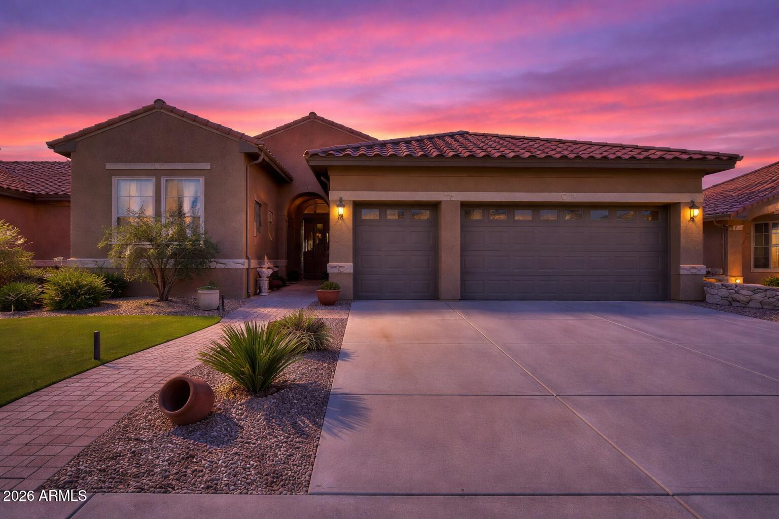 You will love this 2 bed, 2 baths, Den, 2.5 car garage home w/4 ft ex. It features a SALTWATER POOL, Jacuzzi brand hot tub, 36 owned solar panels! Kitchen has Cabinets w/knobs, granite countertops, RO system, 2 built-in trash bins, under cabinet & pendant lights, bay windows in master & dining, indoor gas fireplace, Plantation shutters throughout, custom entry door, recirculating pump, cabinets in laundry & security system. Garage has Custom built in workbench, built in cabinets, custom flooring, insulated, mini split, utility sink. You will love entertaining friends in the Resort style backyard w/SPARKLING BLUE POOL w/ROCK WATER FEATURE, custom PERGOLA, built in BULL BBQ w/ISLAND, outdoor gas fire pit & lush landscaping on South facing homesite w/no homes behind you. Come and see today!