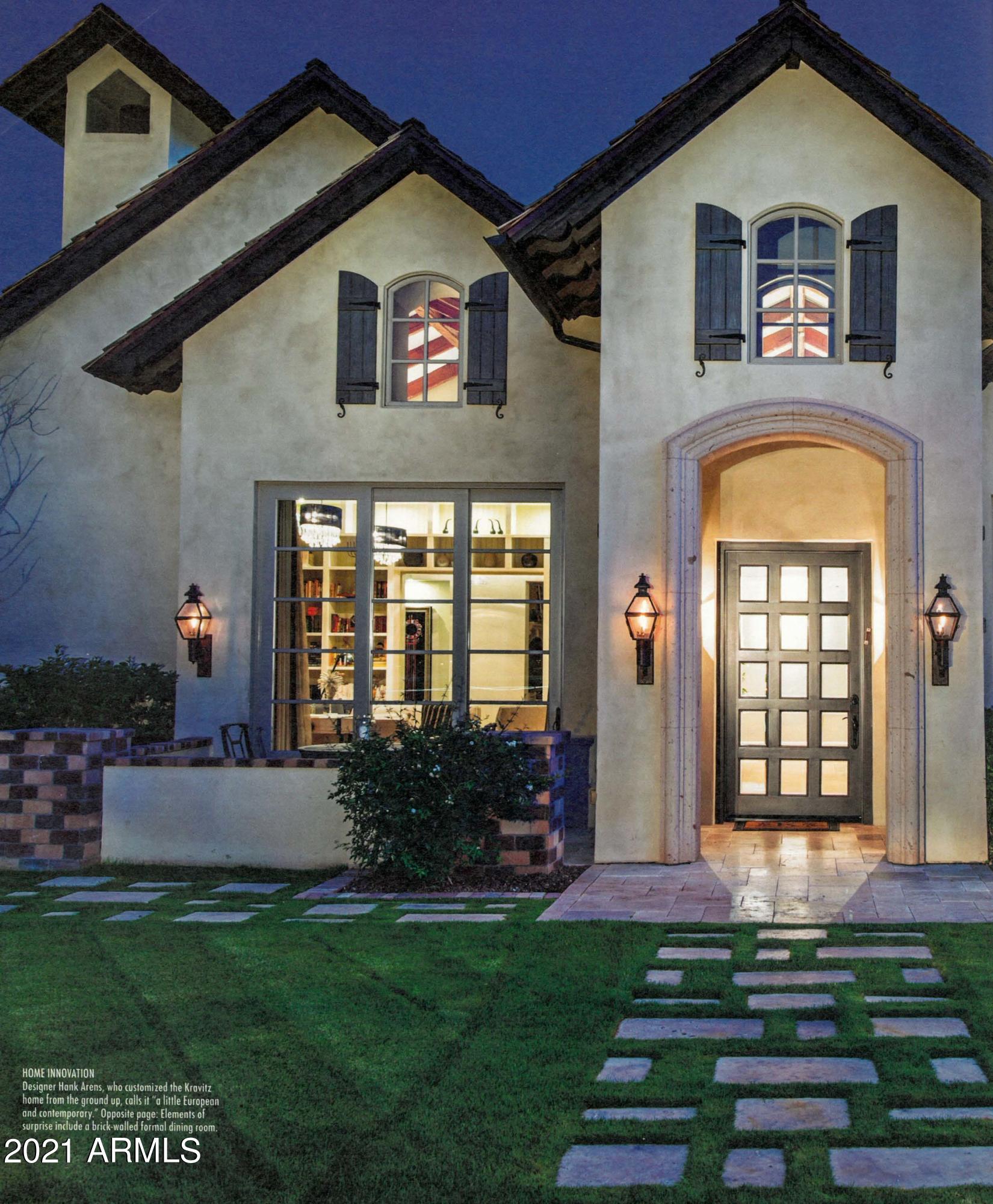 Exquisite 4 bed 4 1/2 bath designed by Hank Arens Design. Every room has unexpected and distinctive design elements from Cottage to French, with a twist of Modern. Corner lot on Exeter Blvd with beautiful mountain views and soaring ceilings. Fabulous open kitchen with walk in pantry, Viking appliances including double ovens, 2 dishwashers and a huge island make this a cook's delight! Master bedroom features a cozy fireplace, generous closets, and an outside shower room.  Upstairs ensuite for guests, teen, or craft room.  Other bedrooms each have ensuite baths. Additional upstairs loft for exercise or private office with separate entrance. Beautiful resort style pool and garden area.  Front patio with fireplace to enjoy mountain views. 3 car garage with garage cabinetry. Arcadia Living!
