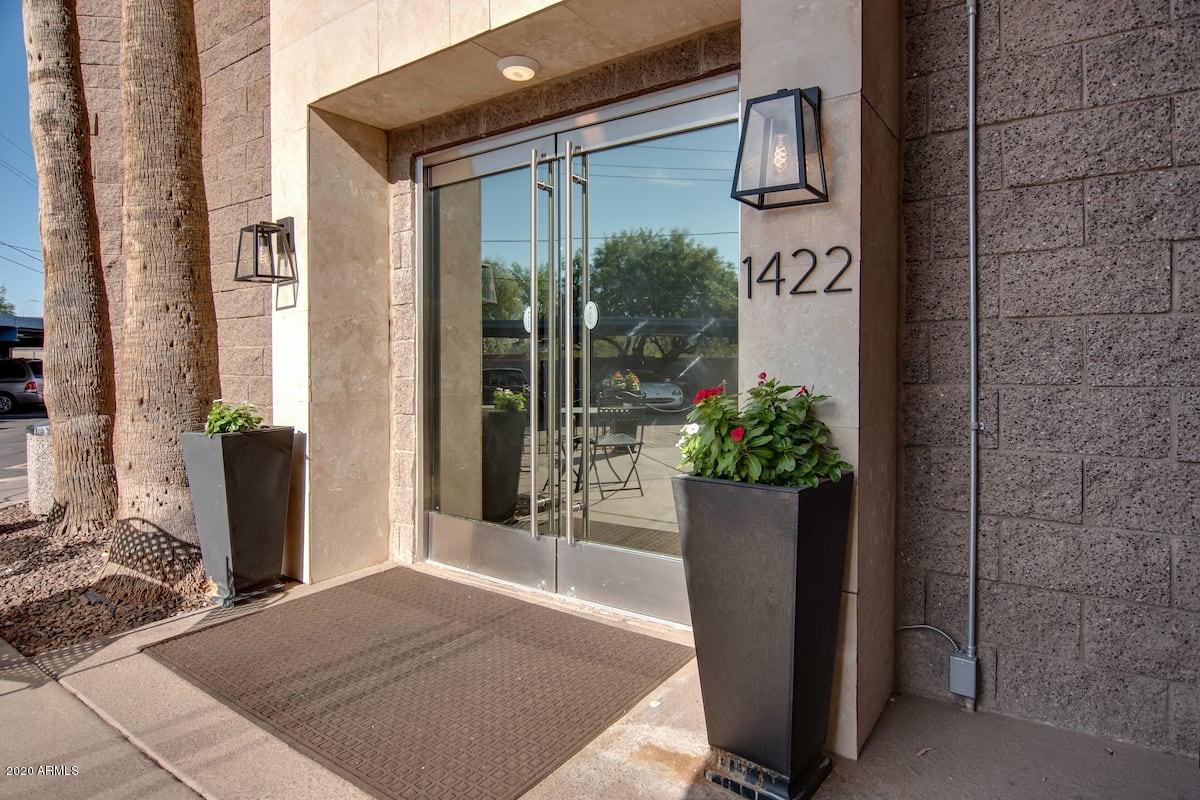 Great opportunity in hospitality!  Beautiful 35 room boutique hotel with spa services, fitness center/gym, managers apartment, Lobby with Gorgeous reception space and cafe/lounge (currently serving hot & cold drinks and repackaged snacks.  Covid safe features include exterior breezeway corridors, individual ac units-no central filter system, no contact check in ability & more! -Renovation in 2016 converted this mason built office suite building w/two common restrooms into this hotel with Luxe touches! Extra parcel included in sale provides 46 total parking spaces: 23 covered, Access from two main roads and less than 2 miles from Sky Harbor! No franchise fees!  Perfect for first time Innkeepers, owner/opporators or distant owners.  Sale includes business, fixtures & real estate.