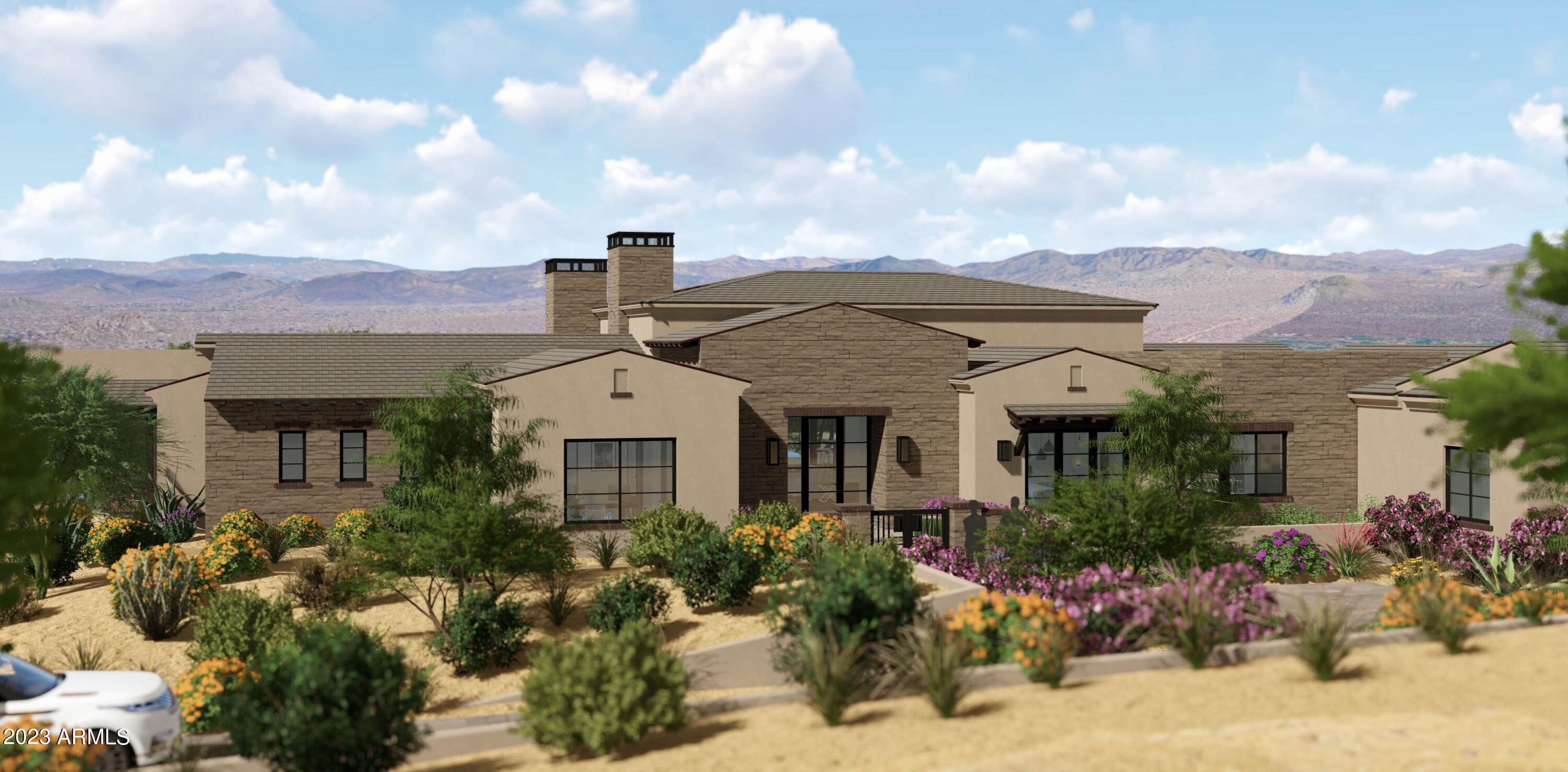 Stunning North Scottsdale estate home will be completed April 2024. Located in a private gated community on the east side of Troon, the home sits on an elevated homesite featuring spectacular views of McDowell Mountains, Troon Mountain, and vistas all the way to the Valley. Lineage Homes are known for large walls of retractable glass for ease of indoor/outdoor living and entertaining. Car enthusiasts will love the oversized garages. Builder will add lifts if needed to accommodate up to 10 vehicles.  The kitchen boasts an oversized island, Wolf/Sub-Zero appliances, 2 dishwashers, built in coffee bar and custom cabinetry and lighting. The kitchen area is near the Cantina bar which completely opens to the pool/patio area for indoor/outdoor bar service. Adjacent to the kitchen is a large walk-in pantry w/customized shelving & full size refrigerator and formal dining with glass wall wine room. The master suite features his & her commodes, a private laundry and spectacular master closet. The backyard amenities include large neg edge pool/spa with oversized Baja shelf, private Bocce Ball court, outdoor fireplace & fire pit, outdoor shower and more.  The home also boasts a large 2 room guest casita with kitchenette and custom bath, 3 additional ensuite guest bedrooms, & spacious laundry room with dog shower.