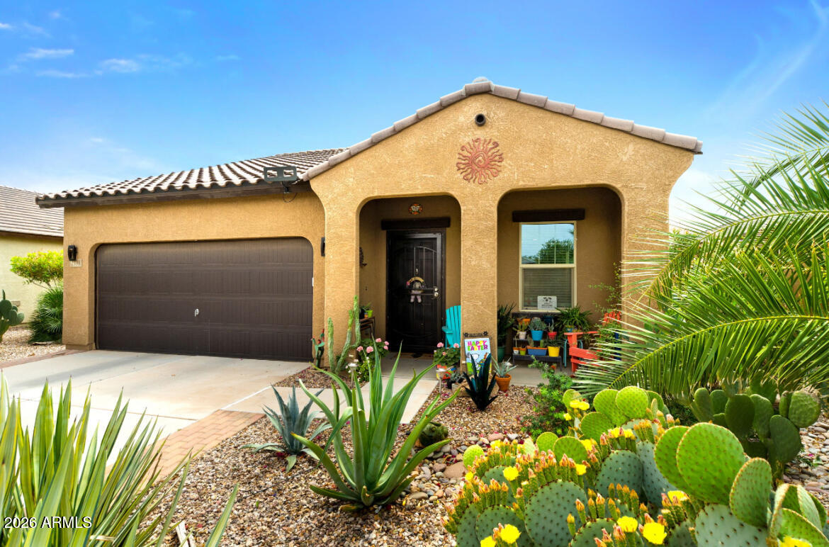 Welcome to your dream home in the highly sought-after, family-friendly community of Mission Royale 2! This NEARLY NEW 3-bedroom, 2-bathroom home is packed with thoughtful upgrades and move-in-ready convenience. From the moment you arrive, you'll notice the beautifully landscaped front and rear yards, complete w/ EXTENDED PAVER PATIO, pergola, shade sails, and a fully equipped OUTDOOR KITCHEN--perfect for entertaining or relaxing Arizona evenings. Inside, enjoy stylish VINYL PLANK FLOORING, upgraded ceiling fans, and a spacious layout, along with a garage door opener with keypad for added convenience.The kitchen is a true standout, featuring GRANITE SLAB COUNTERTOPS, a FARMHOUSE SINK with disposal, stainless steel appliances (including the fridge), 30-inch espresso cabinets with upgraded CROWN MOLDING, and elegant Televera tile accents.

This home also includes incredible extras such as a Whirlpool WASHER AND DRYER, 2-inch faux wood blinds, and even select large furniture pieces that stay--including the COUCH, KITCHEN TABLE SET, and QUEEN-SIZED BED-making this an easy, TURNKEY opportunity. Step outside to your own private oasis with a lush green backyard filled with FRUIT AND VEGETABLE plants, including mandarin, lime, peach, pomegranate, Arizona sweet orange trees, and artichoke plants--plus a TRAMPOLINE INCLUDED for added fun! Energy efficiency is a major bonus with solar panels through Good Earth, keeping your electric bills incredibly low. The Mission Royal 2 community also offers a PRIVATE WATER AND RECREATION PARK featuring a variety of amenities for all ages, including exciting WATER SLIDES and an interactive SPLASH PAD for cooling off and family fun. The park also offers a sand volleyball court and a basketball court for active play and friendly competition. In addition, a spacious SHADED RAMADA provides a comfortable gathering space, perfect for picnics, parties, and social events.
Shopping, restaurants, schools and more close by. This home truly has it all--style, savings, and a lifestyle you'll love! COME SEE IT TODAY!!