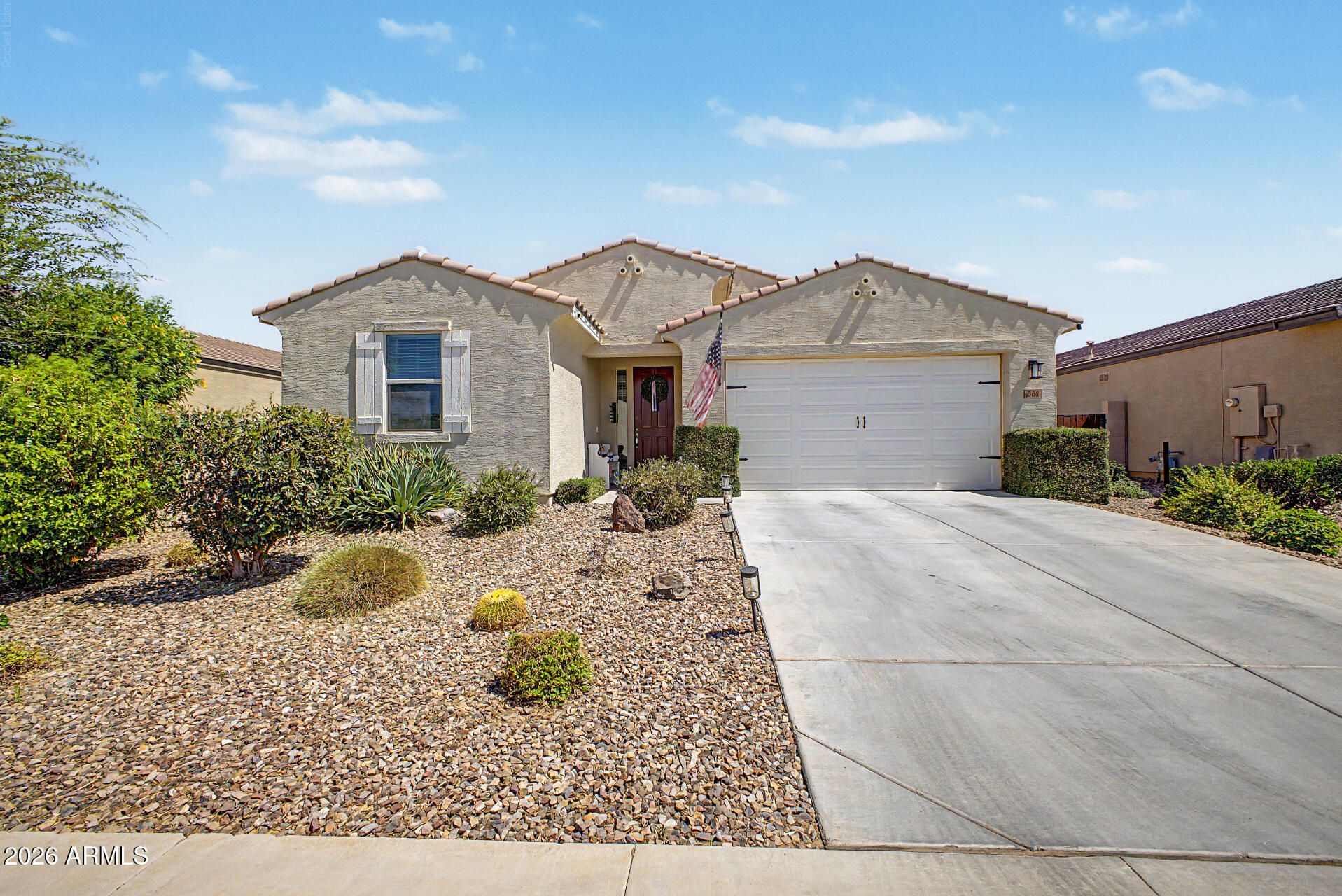 Welcome Home! Beautifully updated, energy-efficient home featuring 3 bedrooms, a seperate office/den, 2 bathrooms, and a desirable split floor plan with soaring 9+ ft ceilings. The open-concept kitchen offers granite countertops, soft-close shaker cabinets, a gas range, large island, and walk-in pantry, flowing seamlessly into the dining and great room. Recent upgrades include new flooring (2025), full interior paint (2026), and added recessed lighting throughout most of the home. A guest bedroom features a custom built-in Murphy bed that converts to a queen. Enjoy the beautifully designed laundry room, 2-car garage with an extended garage space and a low-maintenance backyard complete with artificial turf, covered patio, gazebo, irrigation, and a play pool that can stay or be removed. Perfectly situated near everyday conveniences, you'll enjoy quick access to Fry's, Banner Ironwood Medical Center, a variety of shopping and dining options, and easy commuting via the US-60 and AZ-24. Just minutes away, explore local favorites like Queen Creek Olive Mill, Schnepf Farms, Fat Cats Entertainment, and Pecan Lake Entertainment, offering fun and entertainment for all ages.