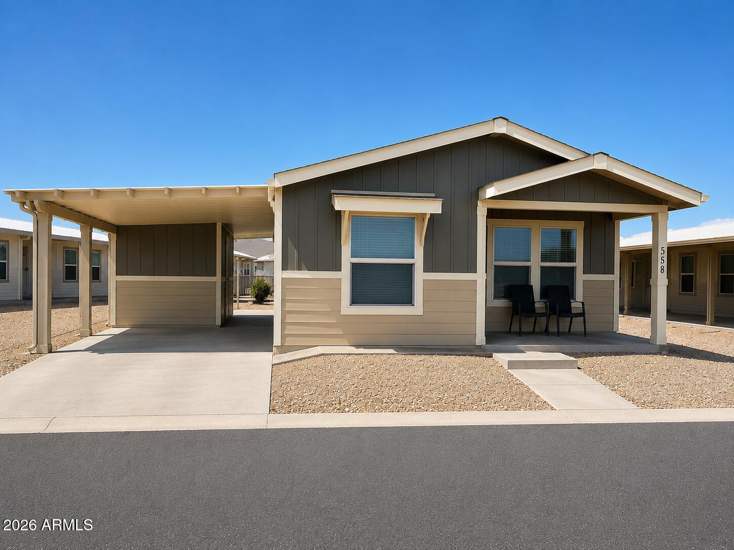 Move right into this immaculate 2019 built, 3 bedroom, 2 bath home in the gated 55+ resort community of Monte Vista Village. Rarely found in this community, the desirable 3 bedroom layout offers an open, airy floor plan, designed for effortless everyday living and entertaining. Enjoy covered parking for 2 cars plus a spacious storage shed/workshop. Monte Vista is all about lifestyle, with resort-style amenities including pools, spas, fitness center, sauna, pickleball, tennis, shuffleboard, billiards, clubhouse, multiple dog parks, and a full calendar of social events and activities. Beautifully maintained and move-in ready, this is easy Arizona living at its best.