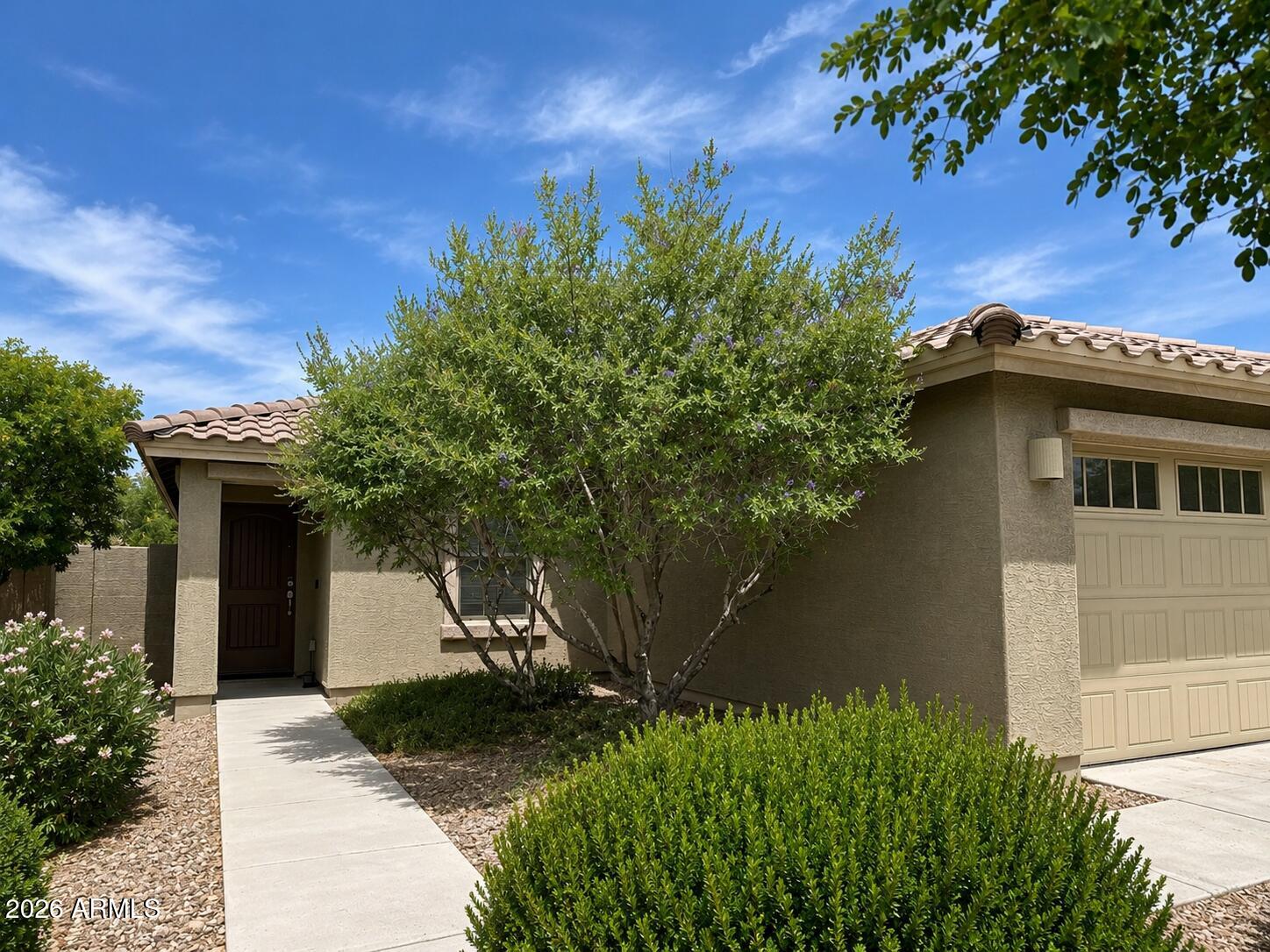 Beautiful move-in ready home with freshly painted interior & new carpet in bedrooms.  Kitchen features granite countertops and stainless steel appliances, plus an open floor plan perfect for every day living & entertaining. The private backyard offers newer turf and patio with no neighbors behind.  Garage includes epoxy floors and  built- in cabinets for extra storage.  This home is  ideally located near Queen Creek Olive Mill, Schnepf Farms, and great shopping and restaurants. Do not miss this beautiful home in a prime location!