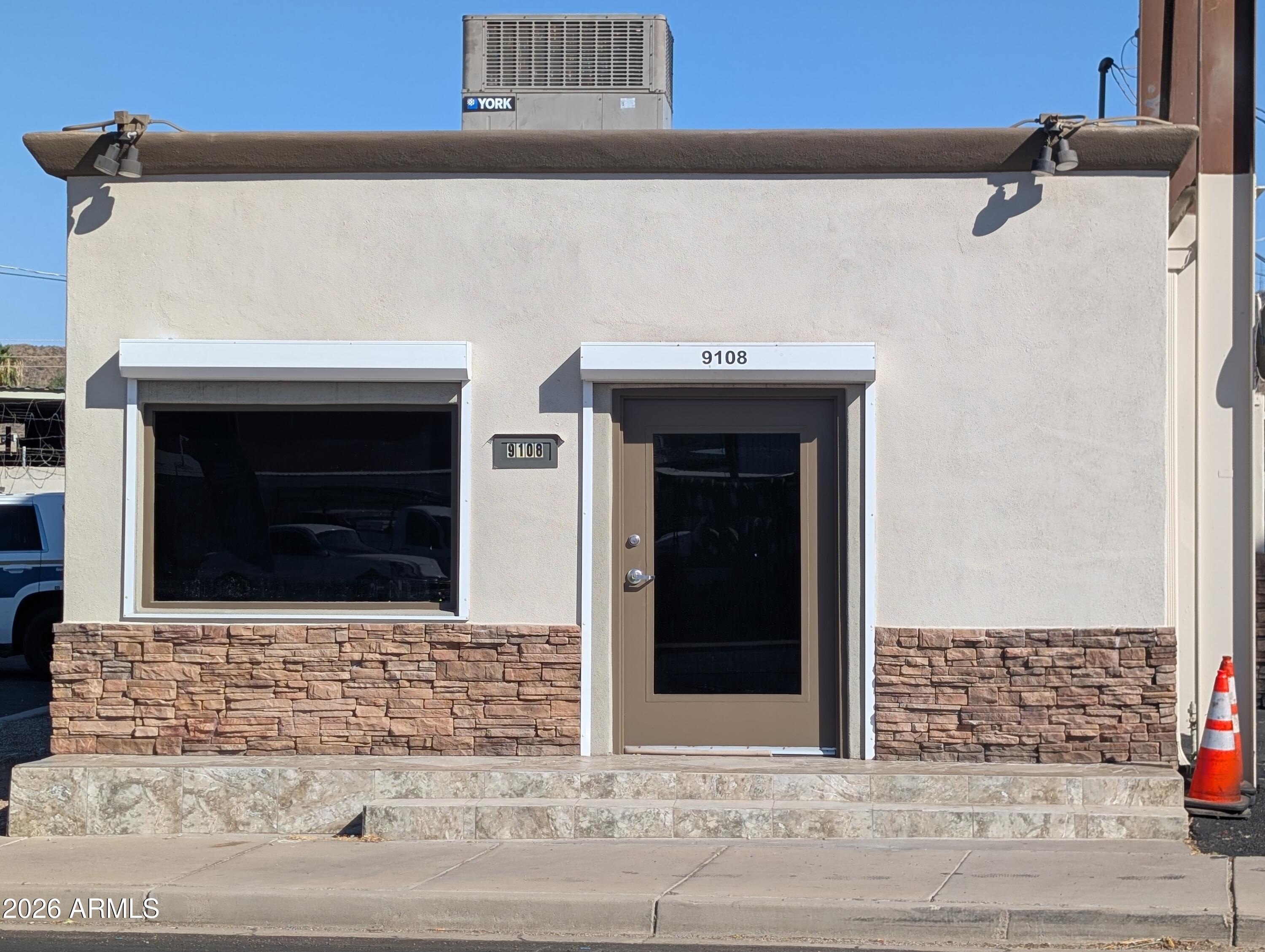 Perfect for service businesses, check out this small office/retail building with Frontage along Cave Creek Road with onsite parking and billboard income ($2600*/- per year).  This well taken care of approx. 1010 sqft building has a great working HVAC unit, is on a full fenced lot with roller shield window protection, and has 4 or more parking spaces.  Preparation for sale includes complete termite treatment with 3 year warranty, new rain gutters, new foam roof with 5 year warranty, interior wall repairs and painting, new lock guts and rekeys on all doors, updated roller shield guts and straps, exterior painting, complete parking lot asphalt repairs and new seal coat with tile and air duct cleaning to be performed shortly after listing.