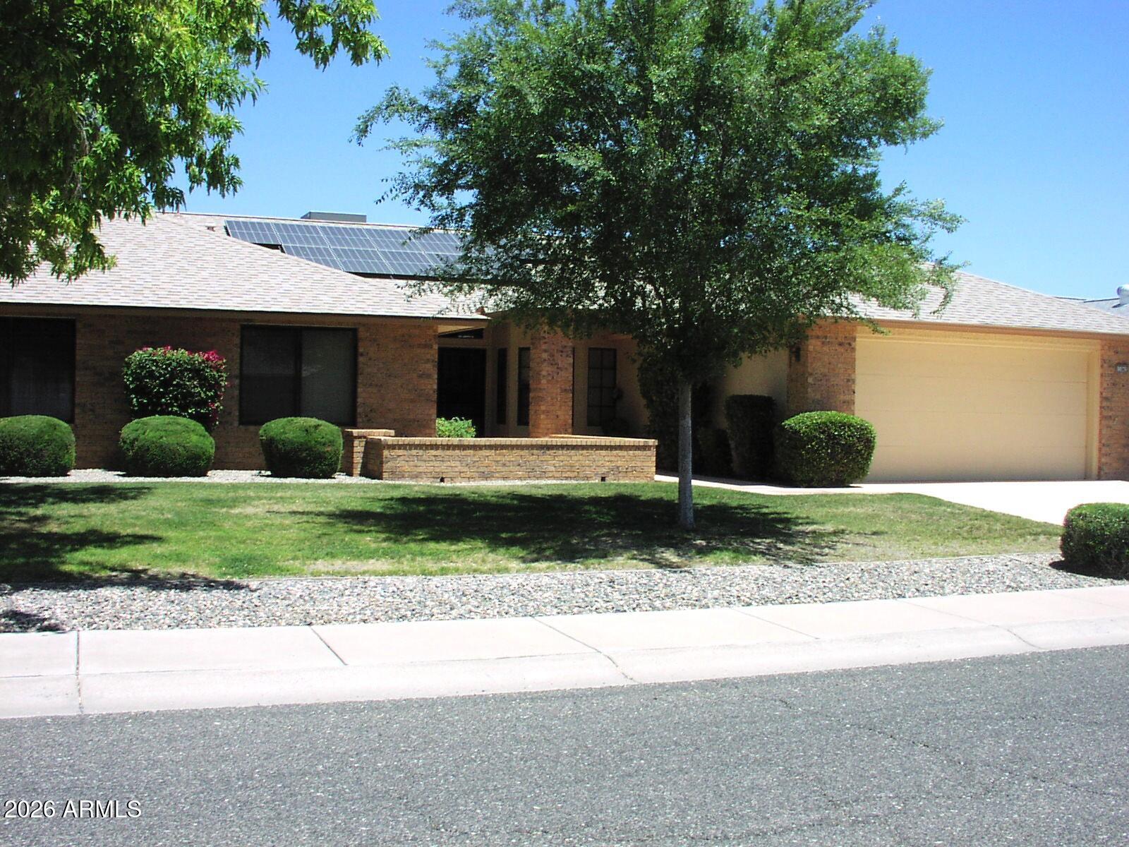 This popular Aspen Gemini model has vaulted ceilings throughout the house. Living room has a separate dining room area. The family room off the kitchen is a great feature.  Pendant lights accent the beautiful quartz counter tops in the kitchen.  The large master bedroom has an ensuite with dual sinks separated by a vanity area. Walk in closet is spacious.  The backyard has a screened patio as well as an outdoor sitting area. All the big items have been updated.  Roof in 2022 and Heat Pump in 2023.  Popcorn has been removed from the ceilings.  The home comes with all furnishings, making it move in ready to start enjoying the Active world of Sun City West.