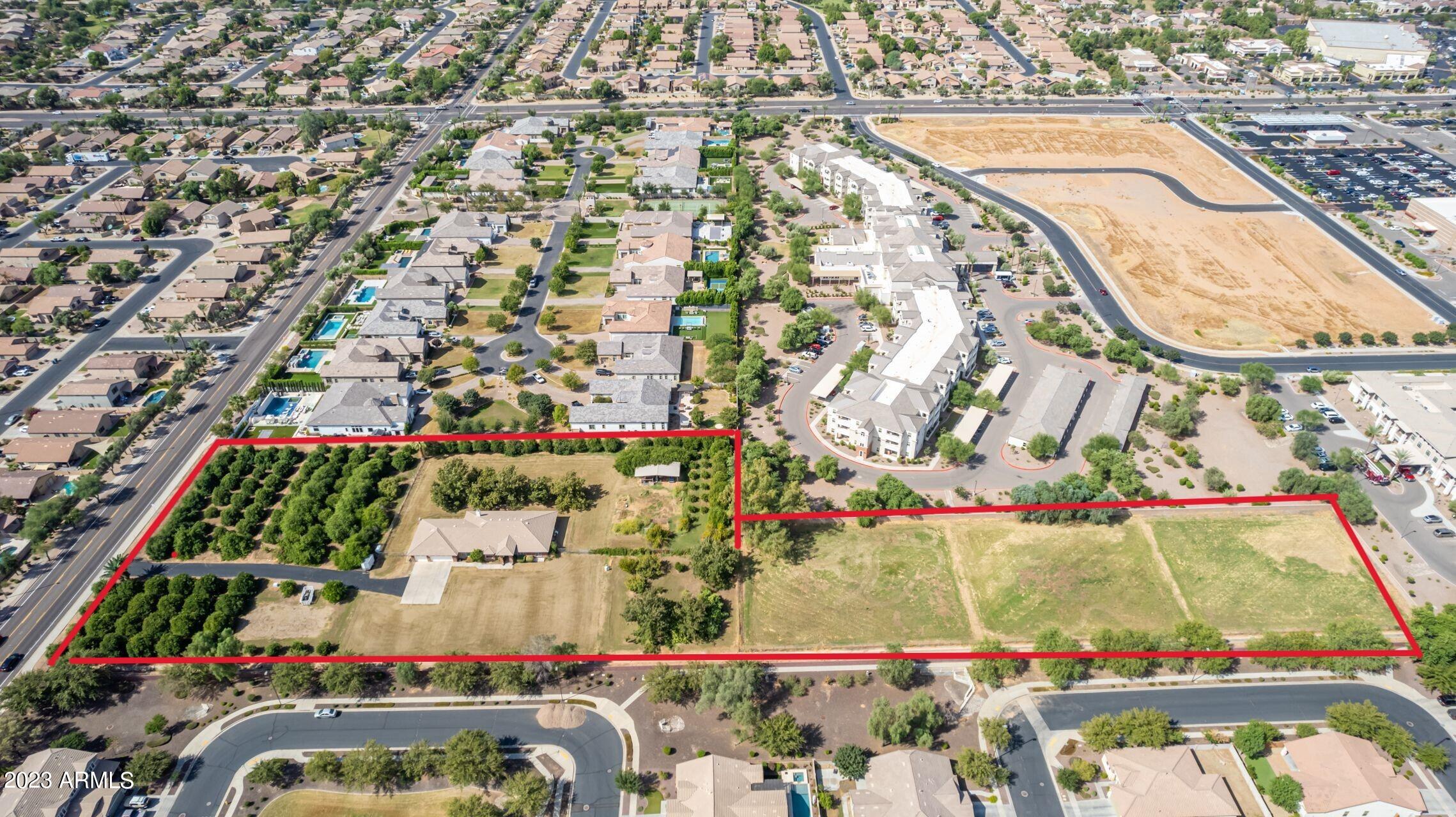 OPPORTUNITY KNOCKS!!! CREATE YOUR OWN FAMILY COMPOUND!!!
This Developer Dream Project (just under) 5-Acre, Gilbert, AZ property is PRICE REDUCED!!!
The majority of this irrigated land is covered with 152 (mostly) Citrus Trees, with a 4552sf Custom Built Home (with Basement) included in the asking price. The REAL opportunity presents itself in the Current Zoning SF10, allowing a minimum of 10,000sf HORSE PROPERTY lots to be developed on the property.
LOCATION! LOCATION! LOCATION! Just minutes to 2 freeways (East US60 & Loop 202) and walking distance to Shopping, Restaurants, & Services + Gilbert Gateway Hospital, AND the amazing Carol Rae Elementary School, and so much more!
NO HOA!!
Check out the beautiful aerial photos.