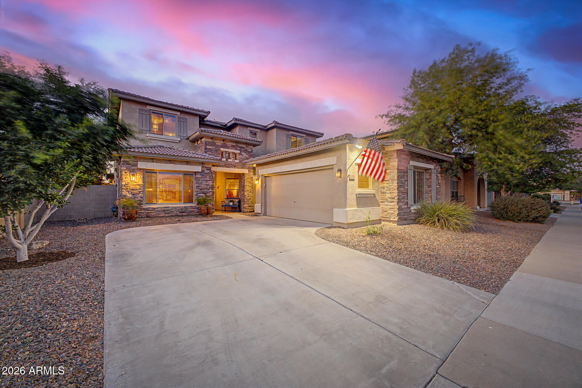 Your dream home is finally here! This fabulous two-story home w/a 2-car garage & attractive stone accents perfectly blends comfort, style, & functionality. Appealing interior boasts an inviting living room w/soaring ceilings, desirable great room, & a dedicated den/office. Lovely kitchen displays a pantry, matching appliances, recessed lighting, ample cabinetry, & a center island w/a breakfast bar. Romantic primary retreat offers an ensuite w/a soaking tub & a walk-in closet. PLUS!  Sizable loft provides the perfect space for a TV area or playroom, while the 2nd main bedroom w/its own bathroom is ideal for guests or multi-generational living. Tranquility awaits in the serene backyard complete w/a covered patio, pergola, garden fountain, & storage shed. This rare find is sure to impress!