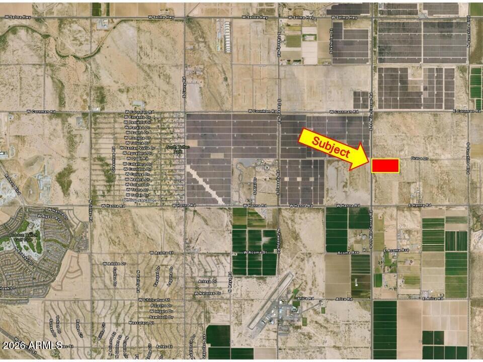 Approximately 6.73 acres of flat level property located on paved road.  Perfect location to build spec homes or manufactured housing.  Property can be divided into smaller parcels.  The property is approximately 13 minutes to Promenade Shopping Center in Casa Grande and I-10 Freeway.