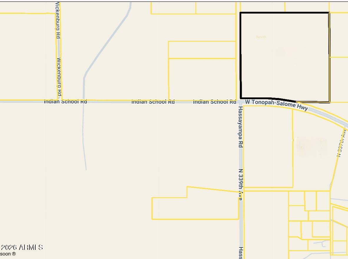 The Northeast Corner of 339th Avenue & Indian School Road Intersection. 
This 39.15 +/- acre parcel is an excellent investment for future uses.  Well located less than 2 miles to the I-10.  Close proximity to Belmont Master Planned Community and to the I-11 Corridor.