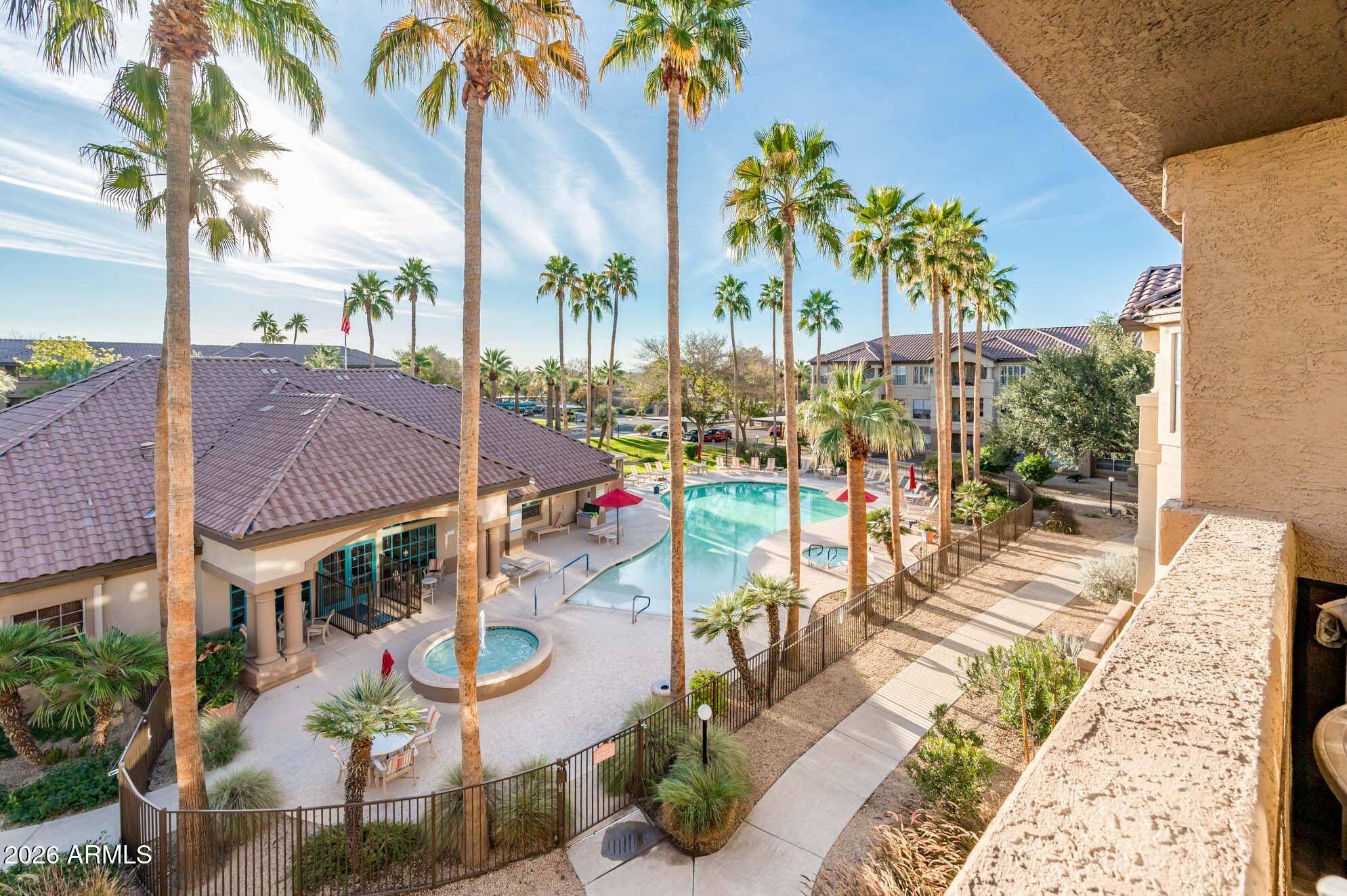 Furnished condo in an absolutely fantastic location! Fresh new paint throughout.  Situated on the 3rd floor, this home offers stunning views of the pool and lush green courtyard. Bright, inviting, and move-in ready--you will not be disappointed. Enjoy all the exceptional amenities and lifestyle that La Solana and The Grand have to offer.