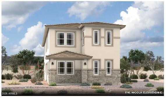 New two story quick move-in home in Blossom Rock featuring 3 bedrooms, 2.5 bathrooms, loft, and a 2 car garage. Designed for modern living, this spacious floor plan offers an open great room layout with a beautiful kitchen featuring quartz countertops, White cabinetry, matte black hardware, fixtures and stainless steel GE appliances, as well as a gas range. The kitchen flows seamlessly into the dining area, with a seperate great room. As well as, access to a covered patio, perfect for indoor-outdoor entertaining. Wood look tile flooring adds durability and style throughout the main living areas. Upstairs, the large loft provides flexible living space ideal for a media room, play area, or flex space. The spacious primary suite features a large walk-in closet, dual vanities, and a tiled walk-in shower. Two additional bedrooms and a full bath complete the second level.
Located in the highly sought after Blossom Rock master planned community, this home offers modern finishes, functional space and tons of storage.