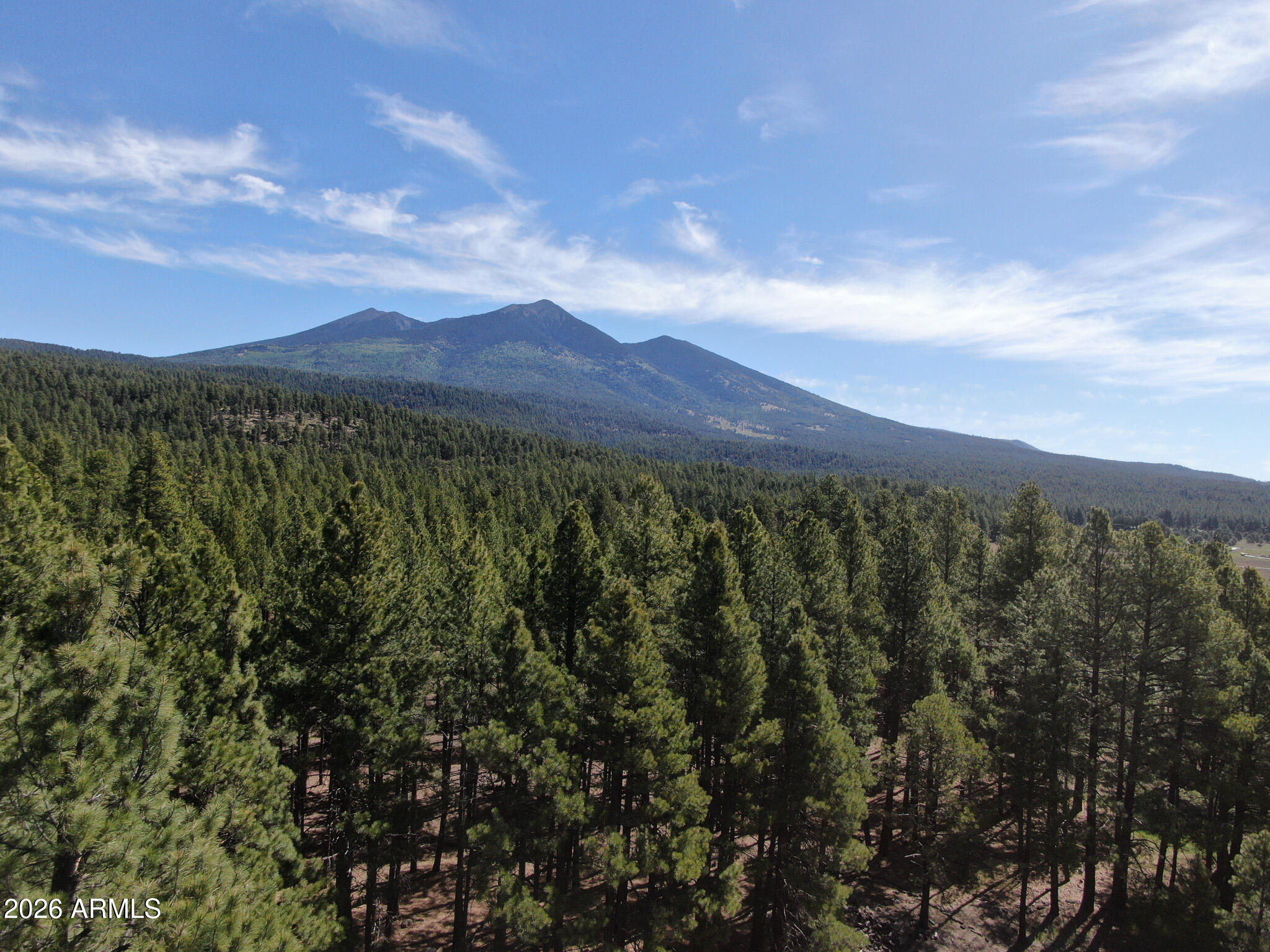 Treetop views of the San Francisco Peaks from the front of this beautiful 2-acre level topography irregular square parcel, with high density mature Ponderosa Pine trees. This homesite acreage is very close to Coconino National Forest lands to the North and West. This parcel has 261' paved road frontage. WATER from a deep well aquifer, ELECTRIC and NATURAL GAS to the property. Perfect homesite location for your full time or vacation residence. Picture yourself living where others dream of.