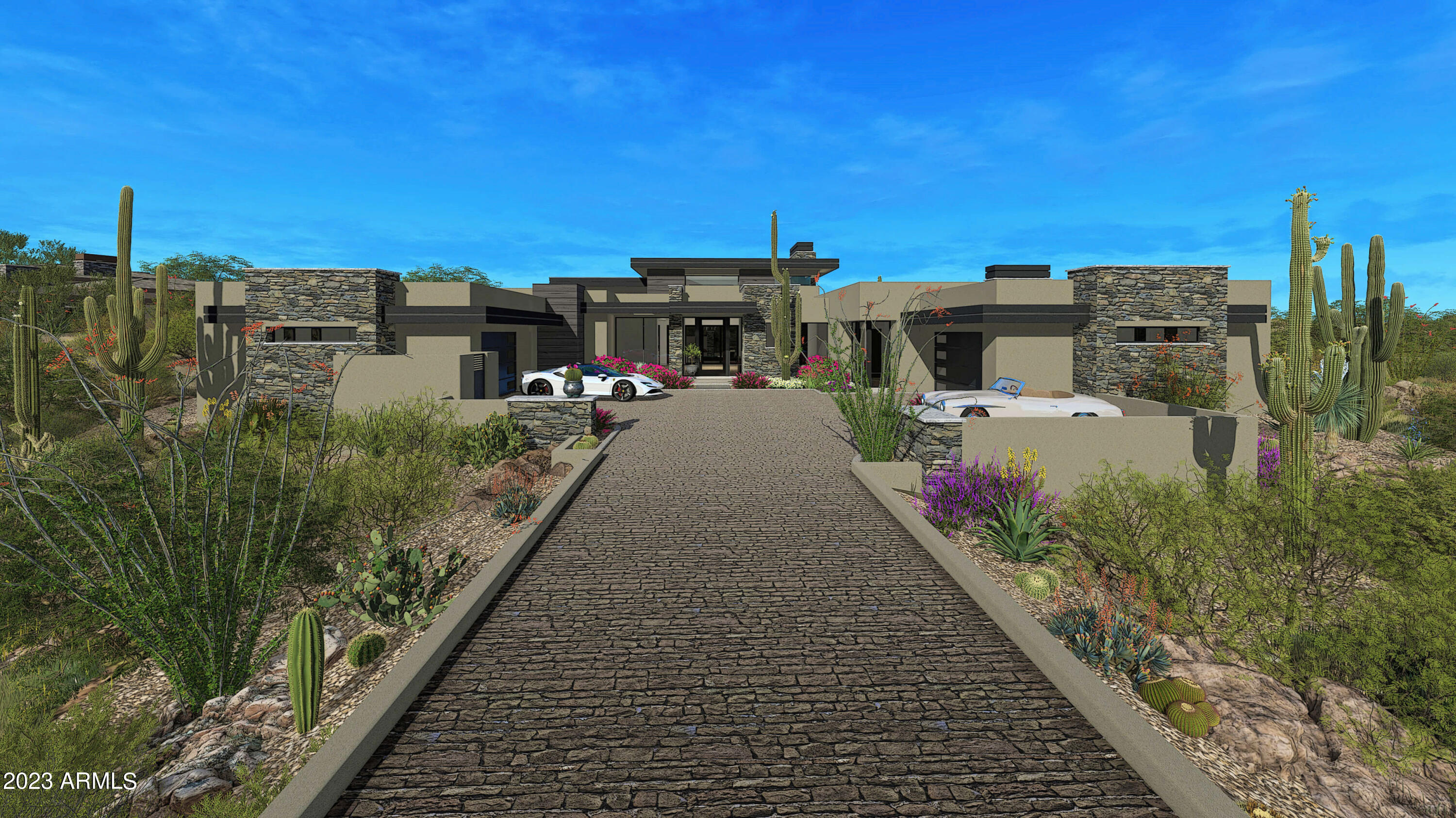 Golf Membership available for additional price with this new build in Desert Mountain's Village of Painted Sky. Spectacular combination of Black Stone Development and Graffin Design on this cutting edge contemporary home featuring everything that today's buyers are seeking! Home features- ZERO interior steps- 5 bedrooms, 5.5 baths, oversized laundry room and four car garage. Ideal great room floor plan. Oversized master bedroom with spa like bath and dual closets. A chef's kitchen with all the latest in high end appliances and cutting edge finishes that spill out to the patio through walls of glass, multi slide door systems and into the outdoor living, dining, patio, pool/spa and outdoor kitchen for today's outdoor living needs. Enjoy ample storage for autos and outdoor adventures in the four-car garage with additional storage closet. Views include surrounding mountains including Apache Peak, The Continentals, and sunsets! The location of Painted Sky is mid mountain with close access to all club amenities which include golf, biking and hiking trails. The Sonoran Fitness Center (spa, pickle ball, tennis, swimming, fitness facilities and much more) is nearby.