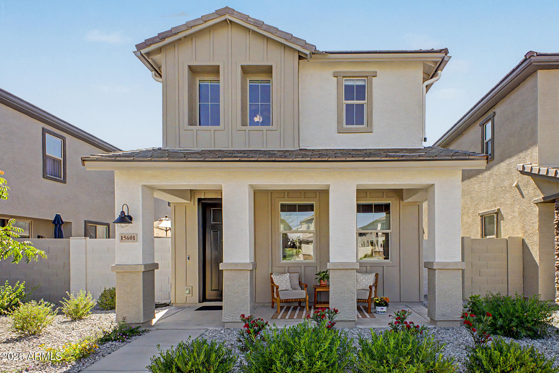 WELCOME HOME to this 1 YR NEW fabulous GEM in Solvida! Guests are greeted by your inviting covered front patio w/PARK VIEW! Step inside to discover a bright and airy living room bathed in NATURAL LIGHT. Immaculate kitchen boasts abundant cabinets, stainless steel appliances, subway tile backsplash, recessed & pendant lighting, quartz counters, a walk-in pantry, and a center island w/breakfast bar! Convenient 1/2 bath dwnstrs! Wood-look tile flooring and a modern neutral paint palette come together to complement any decor! Ceiling fans and TDBU shades throughout! Upstairs offers a cozy loft separating two bedrooms and hall bath from the primary suite w/large walk-in closet and serene MOUNTAIN VIEWS! Private patio w/custom pavers provides additional space for effortless entertaining! See Updates list in docs tab. Located in Estrella master planned community with gyms and pools, Troon golf course, two man-made lakes, and miles of walking, hiking, and biking trails!  Bring your best offer and start living the Estrella lifestyle today!