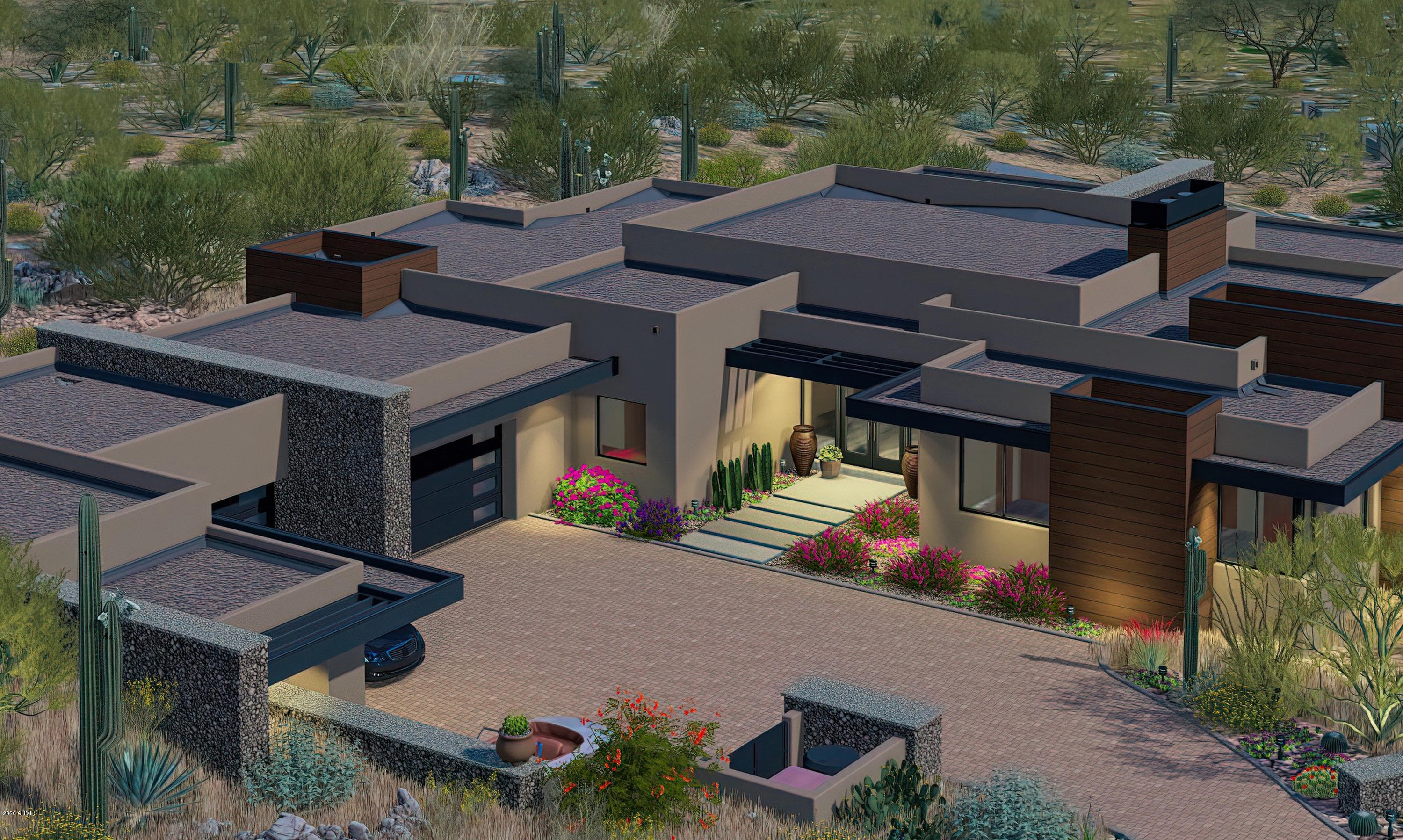 City Lights, Fairways, Mountains and Sunset Views! This Brand New to-be-built Single Level Contemporary has it all including a deluxe Casita and a 4 car garage in the guard-gated luxury golf community of Desert Mountain. An open floor plan uses soaring ceilings and plentiful windows merged with a natural palette of metal, stone, glass, water and fire delivering an inviting environment bringing to the forefront the sheer splendor of the surrounding views. Main home features a great room floor plan, 3 luxe suites, lounge/office and the casita offers a junior master suite (4th bed) with separate living/kitchenette. Floor to ceiling glass walls seamlessly transitioning to your private resort-style outdoor living area. Almost a full acre, providing additional space, privacy and security behind the double-gated elite Village of Seven Arrows, conveniently situated close to golf courses, restaurants and Sonoran Spa and Fitness clubhouse. This new home is designed by Bryan Rains and being built by award-wining luxury home builder Platinum Companies, that has built over 100 homes in Desert Mountain. 

*Pre-construction price * Artistic renderings and approximate square feet etc., specific home information are all subject to change * Arrows on photos are for informational purposes to indicate approximate lot location *Buyer to verify all facts independently * Information deemed reliable, but not guaranteed*

Desert Mountain, an 8,000-acre guard-gated community, is in the foothills of the Continental Mountains of north Scottsdale. The higher elevation delivers miles of sweeping views and cooler temperatures than the valley below.

Adjacent to the Tonto National Forest (the second largest in the United States) is the private 15-mile trail system. It is located at the back of the community, in and on top of the Continental Mountains, providing exceptional hiking and mountain biking opportunities for all Desert Mountain property owners.

Desert Mountain Club defines unparalleled championship desert golf. Offering members, the world's largest collection of private, Jack Nicklaus Signature Golf Courses along with the newest course addition, Seven. Seven is a USGA-rated, championship par-54 golf course, designed to challenge and entertain both experts and beginners alike. Dining venue options abound, within the guard-gated community.

The Sonoran Clubhouse is the Club's swim, tennis, fitness and spa facility (recent $12MM expansion and renovation). Along with a cafe, six pickleball courts, a golf croquet and a bocce ball court have been added. This remarkable amenity adds tremendous value and enjoyment to the community's Club Members. Additionally, Members enjoy "glamping" and horseback riding along with an array of other fun activities. Club membership not included but may be available through the Desert Mountain Club.