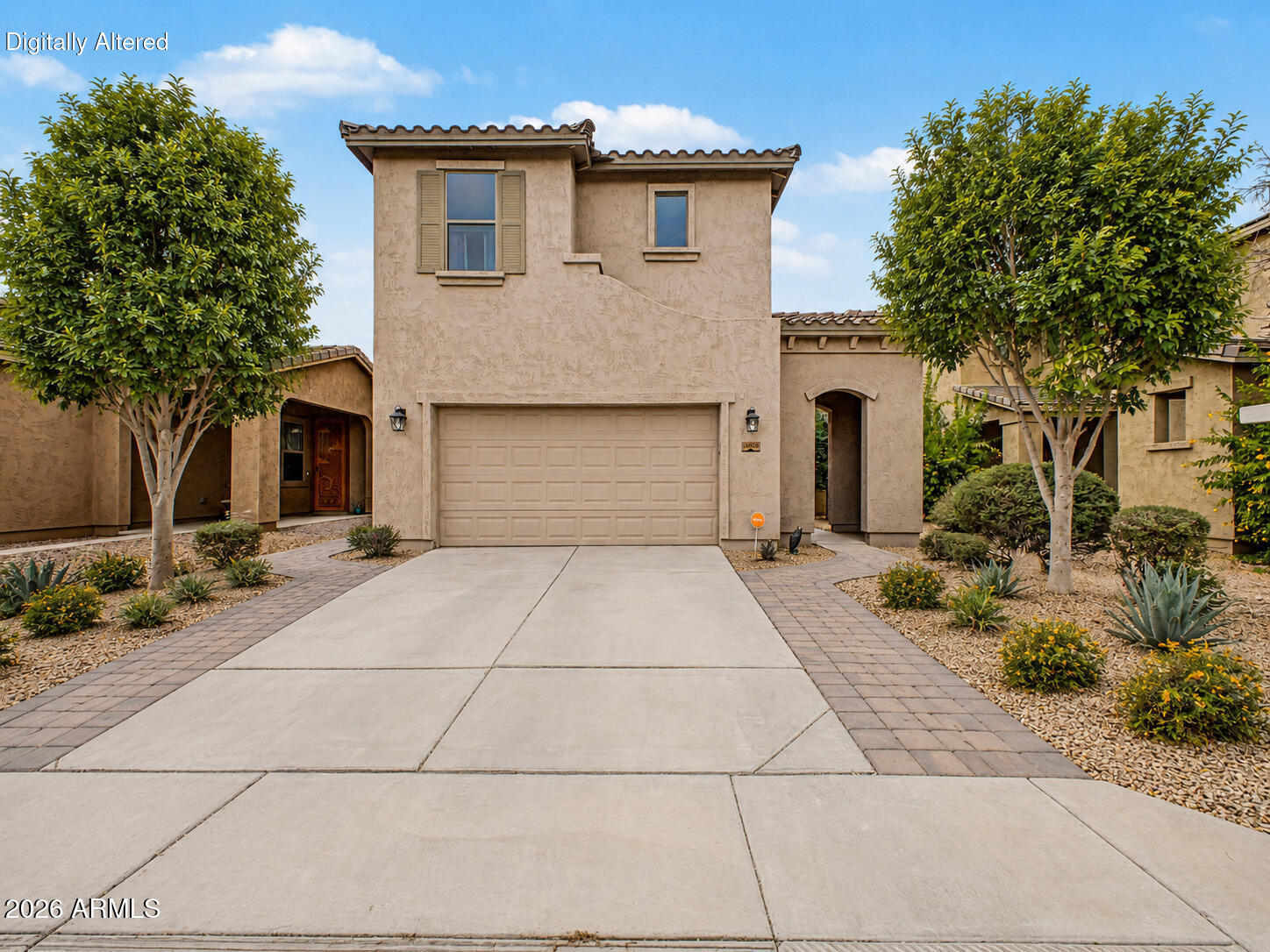 Solar System - SAVE on electric bills! Beautiful 5-bedroom, 3-bath home in the desirable Country Place community of Tolleson, AZ. This move-in-ready home features a spacious open-concept floor plan filled w/ natural light. The well-appointed kitchen offers granite countertops, a copper farmhouse sink, white cabinetry, stainless steel appliances, a kitchen island, and a pantry. A bedroom and full bathroom downstairs. Upstairs, the spacious loft provides additional living or entertainment space. Generously sized bedrooms offer excellent closet storage, while the primary suite creates a private retreat with beautiful mountain views. Pavers & synthetic grass create a modern, functional backyard.
