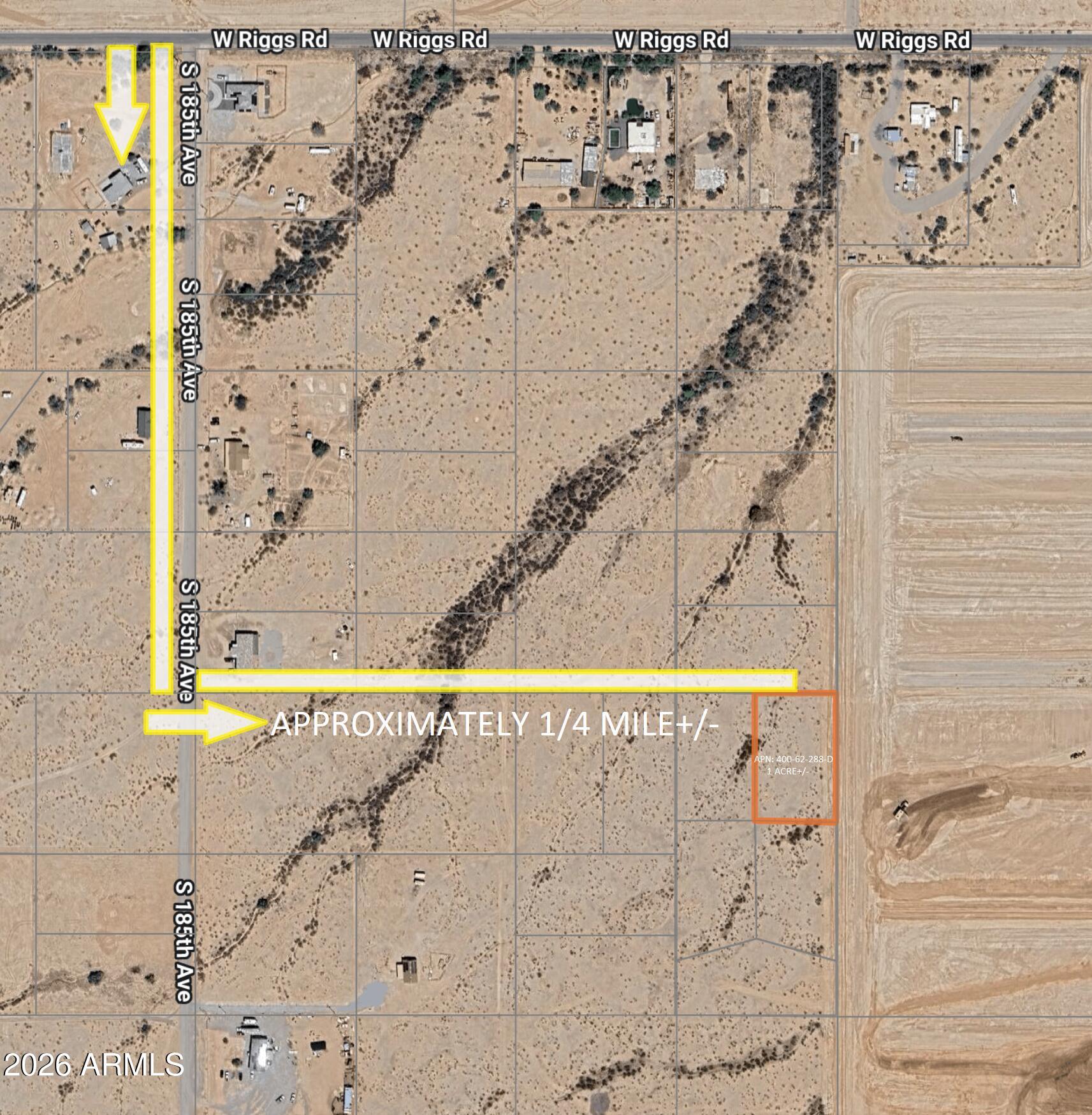 SELLER WILL FINANCE W/ $7K DOWN PAYMENT, 9.9% INTEREST RATE, 10-YEAR AMMORTIZATION, 5-YEAR BALLOON! ONE ACRE LOT FOR SALE IN BUCKEYE, AZ!  POWER CLOSE BY. CONVENIENT LOCATION WITH EASY ACCESS TO THE REST OF THE VALLEY. THIS AREA HAS A LOT TO OFFER!!  ZONED R-43. MARICOPA COUNTY APN 400-62-288-D, REFERRED TO AS PARCEL 2 ON RECORDED SURVEY 2024-0666487. *SELLER MAY CARRY*BUYER TO VERIFY, ZONING/USE , UTILITIES, ACCESS & ALL PERTINENT INFORMATION*DIRECTIONS: RIGGS RD/RAINBOW VALLEY RD - WEST ON RIGGS RD 3/4 MILE, SOUTH ON 185TH AVE 1/4 MILE, EAST ON MEWES RD ALIGNMENT (UNMARKED) APPX 1000 FT TO NW CORNER OF PARCEL. DO NOT USE ADDRESS TO LOCATE MUST USE GPS COORD 33.213890, -112.452914.