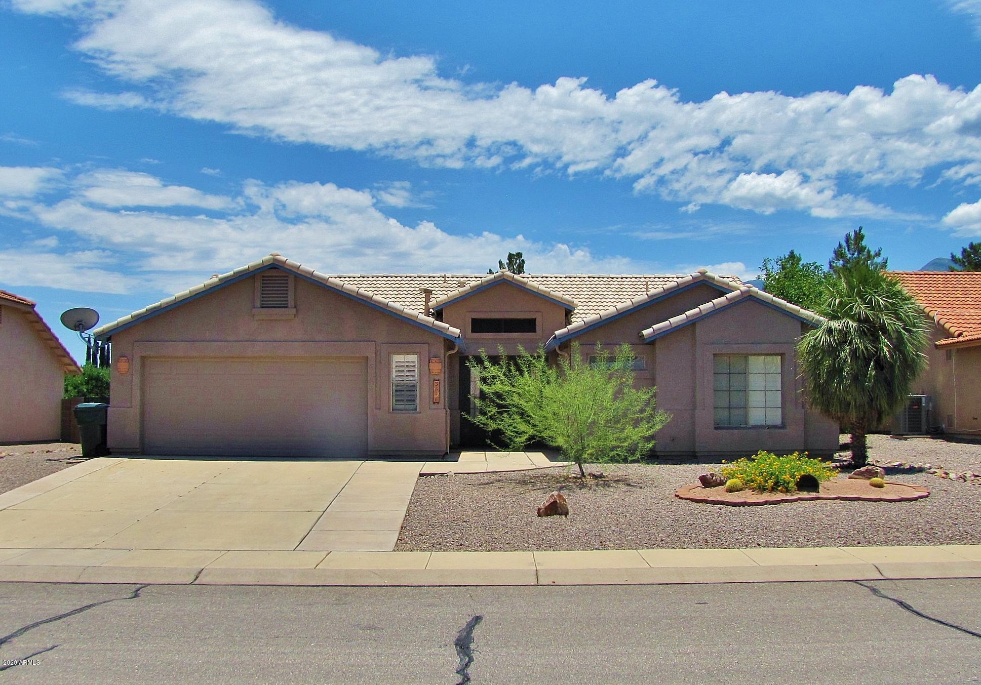 This meticulously maintained, 3BR/2BA/2CG, 1832 sq.ft. home is centrally located in Sierra Vista, AZ minutes from Fort Huachuaca, schools & shopping.  The open floor plan includes vaulted ceilings, granite counters, S/S appliances, a dining room buffet, plantation shutters, an enclosed back patio and beautifully landscaped yards.  This property is a must see. Call today.