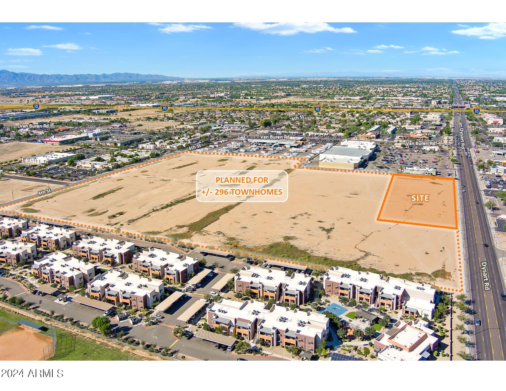 Listing is for 2 vacant commercial land parcels.  Purchase one or both.  Zoned PAD C-1 Great access and visibility along Dysart Rd.  The surrounding land is being planned for +/- 296 townhomes. South of the retail center that currently includes, Food City, Harbor Freight Tools, Filiberto's, Whataburger, KFC and other users.
Parcels 500-10-894 & 895.   Located in an Infill Incentive Area and an Opportunity Zone.  Buyer to verify all information.