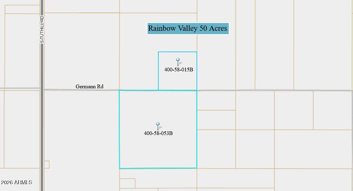 Own 50 acres in a prime area of Rainbow Valley - Buckeye.  Excellent opportunity to own Arizona land in a growing rural area. Flat, usable parcel surrounded by agricultural land and open desert. Perfect for land investors, agricultural use, or long-term hold.
This listing is for 2 parcels - 400-58-015B and 400-58-053B