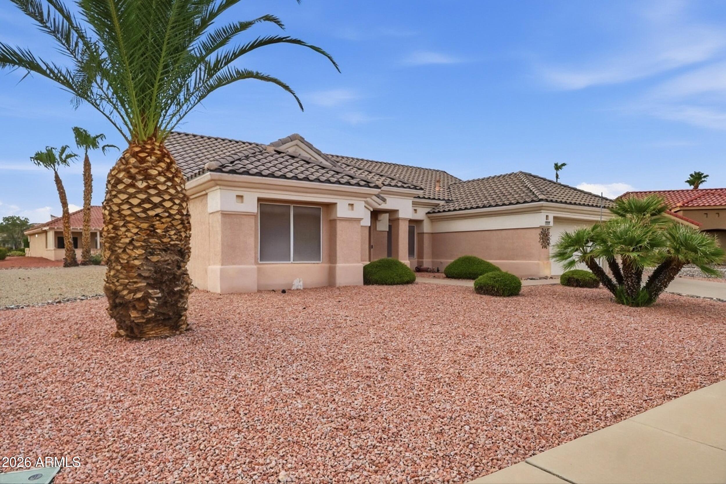 This perfectly located home is not only a corner lot but on a cul-de-sac in this prestige 55+ community. Just minutes from hospital, golf and the RH Johnson Rec Center. Giving you access to dog parks, fitness center, 6 pools, Pickelball, Social Hall, Library, Sports Pavilions and so much more. Walk in to vaulted ceilings and tile throughout. Plenty of kitchen counter space and walk in pantry. Walk out to beautiful sunset views to enjoy under your covered porch.