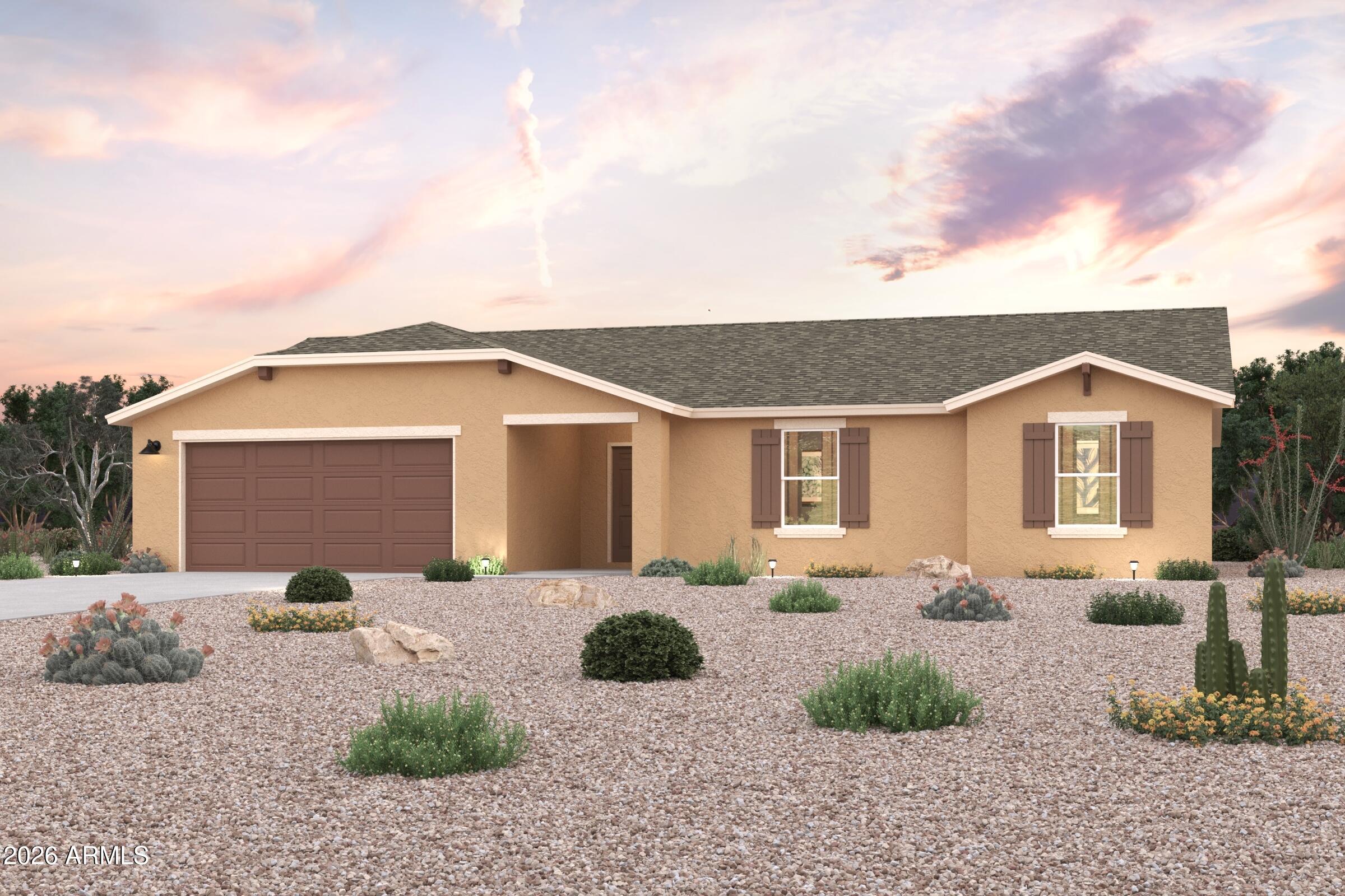 Discover Your Dream Home in Arizona City! This Catalina Plan is a stunning single-story home designed for modern living. Its open-concept layout seamlessly connects the living, dining, and kitchen areas--ideal for both relaxation and entertaining. The well-appointed kitchen features stylish cabinetry, quartz countertops, and LG appliances, including a smooth-top range, microwave, and dishwasher. The primary suite offers a tranquil retreat with a private bath, dual vanity sinks, and a spacious walk-in closet. Each of the two additional bedrooms also includes its own walk-in closet. A dedicated laundry room and a generous two-car garage enhance the home. Enjoy the benefits of energy-efficient Low-E insulated dual-pane vinyl windows and a one-year limited home warranty.