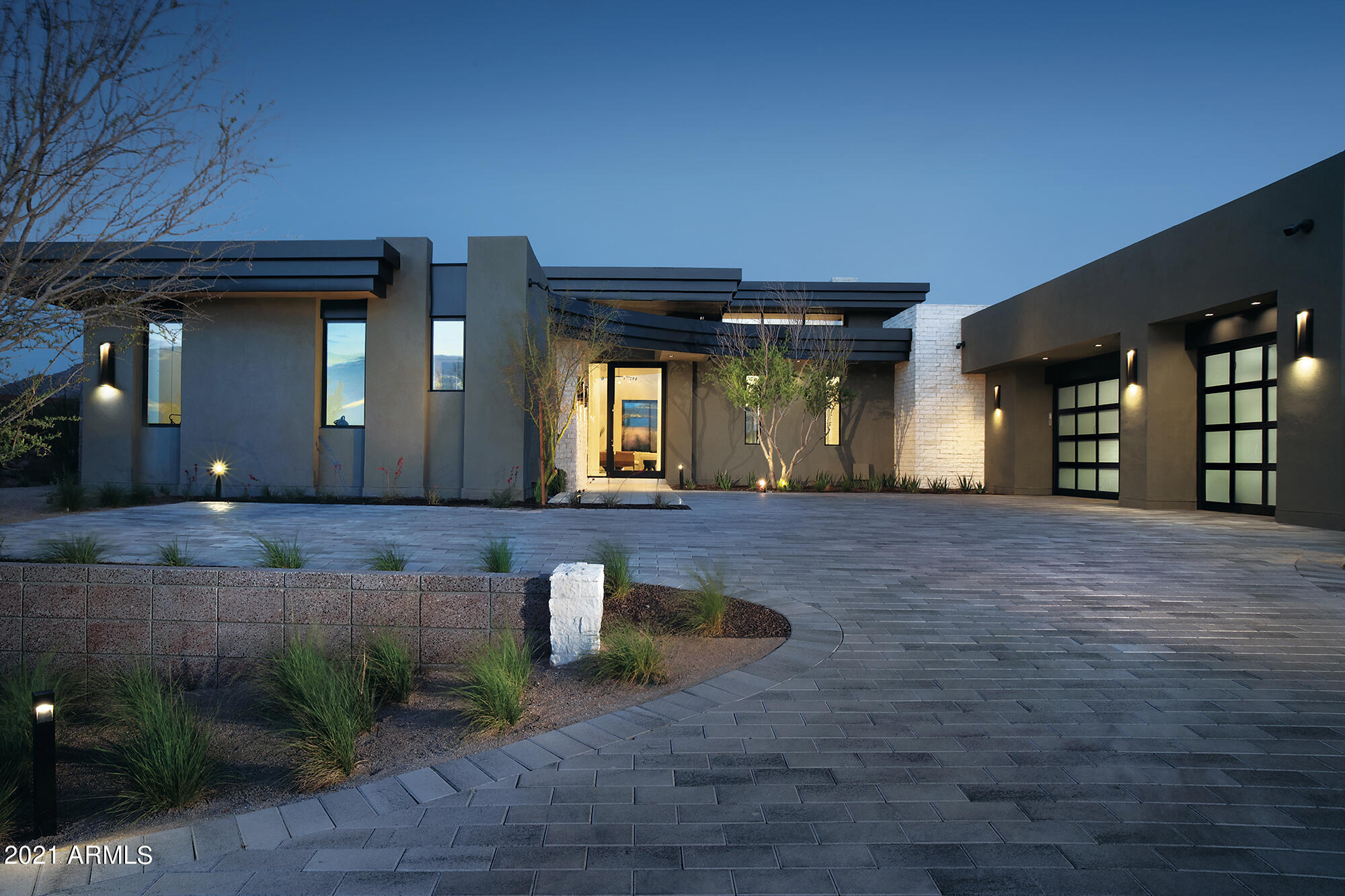 Under Construction to be finished April 2022. Photos shown are of a finished model with similar finishes. One of 33 Sophisticated & contemporary styled single level homes designed by Swaback Architects and to be built by custom home builder Sonora West Development. Located on acre+ lots in the high Sonoran desert just south of Pinnacle Peak with spectacular mountain and city light views in the new swank gated community of Solitude. This 5900/sf Model has 6,400/sf of living space an open Great room floor plan with bonus/media/ game room,  4 beds + Office, 5 full + 2 half baths and a 3 car garage. This one is swanked out to the max.
