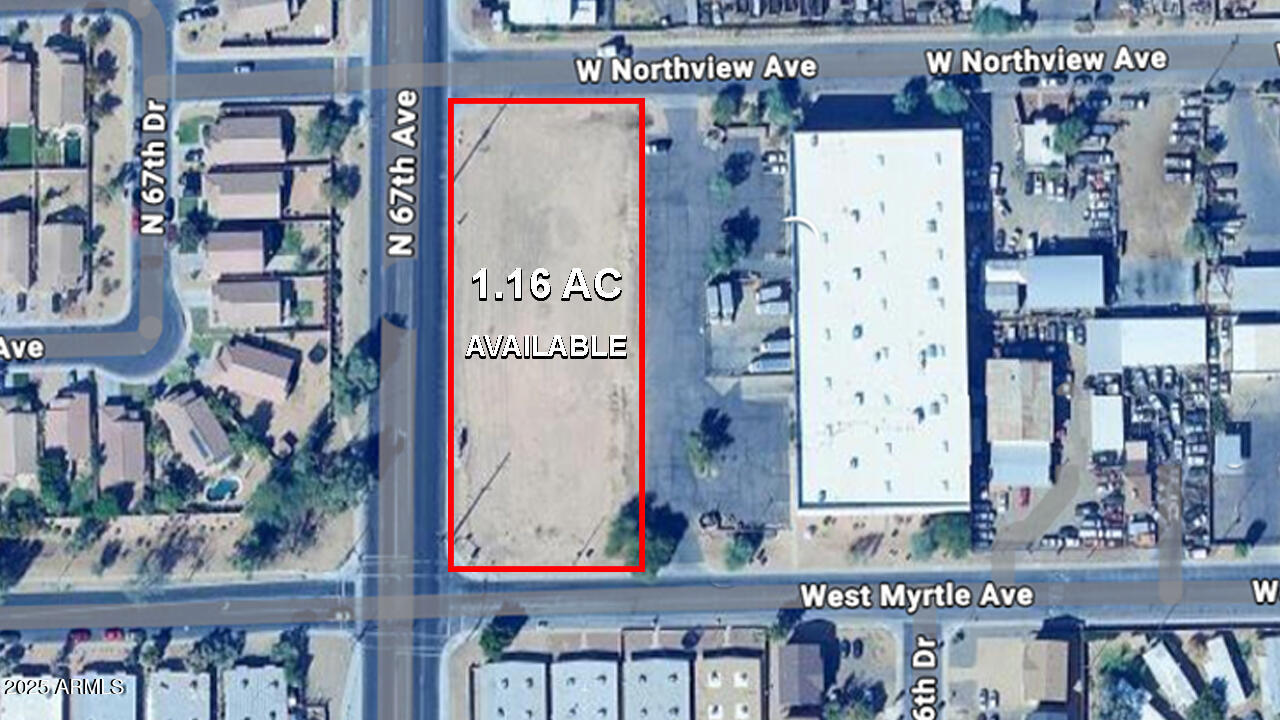 Vacant industrial corner lot with approximately 374 feet of frontage on 67th Avenue. Property consists of two parcels, APNs 143-30-032A and 143-30-023A. Flat topography with surrounding industrial and commercial uses. Located in an established Glendale industrial corridor.