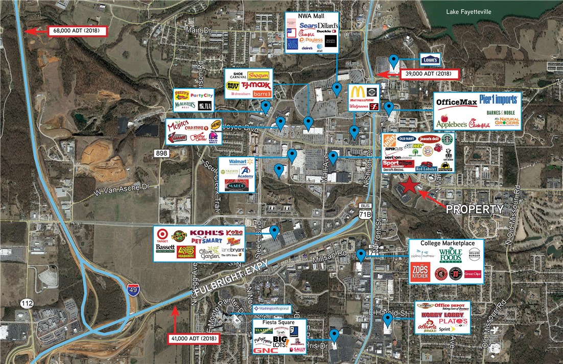2.37 +/- acres available.  Surrounded by retail with easy access to Fulbright Expressway and I-49. Frontage on East Joyce Blvd. One of the last remaining parcels along East Joyce Blvd.