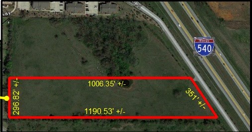 7.5AC tract with visibility from I-49. Development potential. Front portion zoned C-2, back portion zoned A-1.Surrounded by new development. Great location!