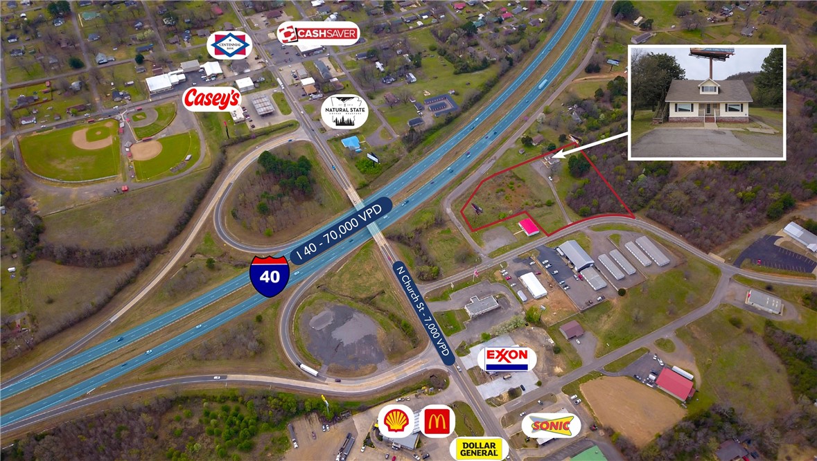 Utilities Available. Interstate - 40 Frontage with High Visibility. Strategically located off the main exit in Atkins adjacent to major retailers (McDonalds, Exon, Dollar General, Sonic, Caseys, and Shell)