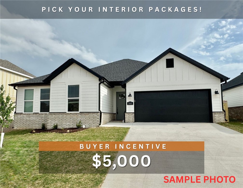 $5,000 BUYER INCENTIVE. Fence, blinds and gutters included! Discover your dream home in the new neighborhood Jacob's Crossing. Arkansas plan with garage on the right and East facing! Pick your interior packages! 10 ft ceilings in the living/kitchen area, linear electric fireplace, 1 level, LVP flooring throughout the main living areas and primary bedroom, quartz countertops and more. Chef's kitchen boasting frigidaire stainless steel appliances, gas range, pantry, quartz countertops, bar pull handles, large island and gorgeous backsplash. Luxurious primary bedroom features abundant natural light, while the spa-like primary bathroom offers a walk-in shower, double sinks, and spacious walk-in closets. Additional features include two large secondary bedrooms and a separate laundry room. Nestled on a generous lot with covered patio that overlooks the serene sodded, fully fenced backyard. Sturdy concrete siding & brick! Model home located at 3631 Tranquility St- Lot 1.