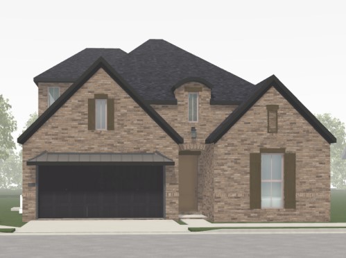 Dogwood Floor plan featuring an elegant brick exterior, bedrooms downstairs and an oversized bonus room.