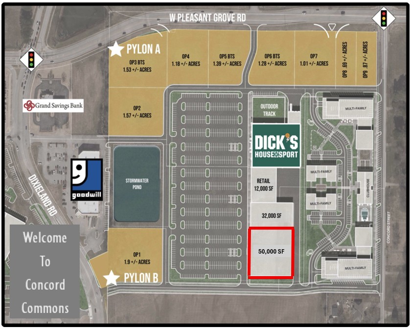 Delivered as cold shell, TI to be added to rate. Anchored by Dick's House of Sport, in highly anticipated power center. The Concord Commons is redefining retail in NW Arkansas, creating a destination where top national brands meet one of the country's fastest-growing consumer markets.