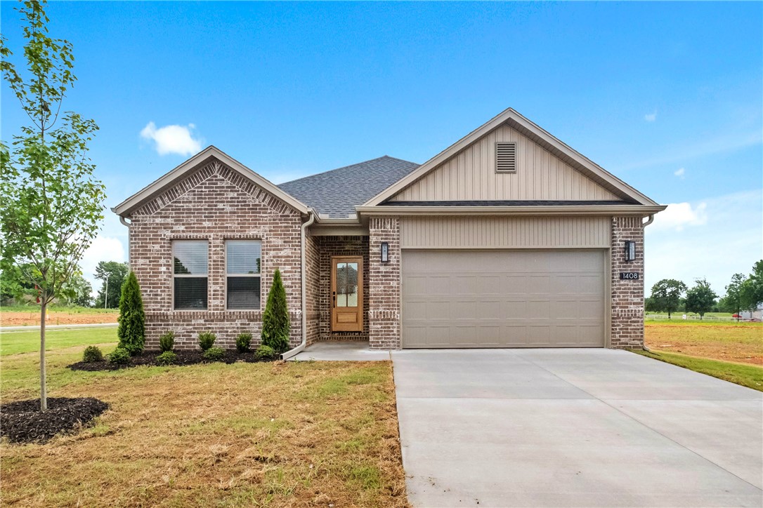 Welcome to Savannah Park, Highfill's newest community! The “Kensington” Floor Plan offers 4 BD, 2 BA, and thoughtfully designed living spaces featuring LVP flooring throughout the home - no carpet! Enjoy stylish finishes including quartz countertops, designer lighting, a modern electric fireplace, and a covered back patio. The primary suite is designed with comfort in mind, featuring an oversized vanity, walk-in closet, and a floor-to-ceiling tiled walk-in shower. Situated on a 0.25-acre corner lot, this home provides plenty of outdoor space to enjoy summer evenings and weekend gatherings. Additional standard upgrades include impact-resistant roof shingles, insulated garage walls and garage doors, 2-inch faux wood blinds, and a full home guttering system. Located in the growing community of Highfill, you'll enjoy easy access to nearby restaurants, coffee shops, and everyday conveniences. Just 7 min from XNA Airport, 15 min to Cave Springs, and less than 30 minto the new Walmart Home Office. Tour today!