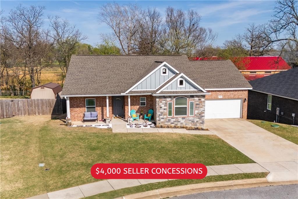 Location! Enjoy the convenience of living in the heart of Cave Springs without the upkeep of a large, high-maintenance yard. This one-owner home is just minutes from I-49, Pinnacle Country Club, Hwy 112, restaurants, shopping, and all that Northwest Arkansas has to offer. Inside, you'll love the spacious open-concept floor plan and beautifully appointed kitchen with abundant cabinetry and generous counter space, seamlessly connecting the kitchen, dining, and living areas for easy everyday living and entertaining. Step out to the back deck—perfect for relaxing, grilling, and watching the neighbor's horses play. Enjoy peaceful Arkansas scenery and expansive views from your backyard retreat. Ideal for buyers seeking more time to enjoy Northwest Arkansas and less time spent on yard maintenance. Whether you're searching for a primary residence or an investment property with rental potential, this home offers the perfect blend of comfort, convenience, and Northwest Arkansas living.
