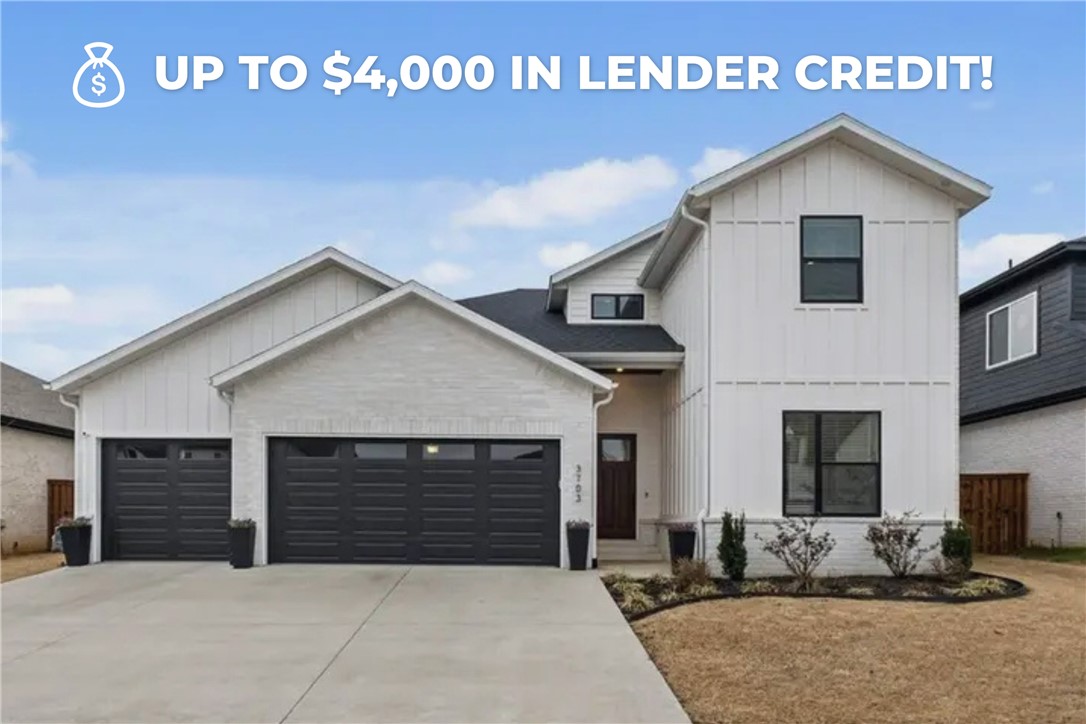 Welcome to this beautifully designed home in the sought-after Aurora community in Bentonville offering 3,101 sq ft of thoughtfully planned living space. This spacious home features 4 bedrooms, 3 bathrooms, and an open-concept layout ideal for everyday living and entertaining. The living area flows seamlessly into the kitchen and dining space. The kitchen offers custom cabinetry, quartz countertops, gas range, double ovens, and a generous pantry. The primary suite provides a private retreat with a well-appointed bath and walk-in closet. Majority of the home features durable LVP flooring. Additional bedrooms and a versatile bonus or game room provide flexible living space. Enjoy the covered patio for relaxing or entertaining, with automatic blinds on the patio doors. The home also includes a whole-home Generac generator, epoxy garage flooring, custom  and a garage outfitted with built-in organization and shelving. Located in the desirable Aurora neighborhood with community pool and clubhouse.