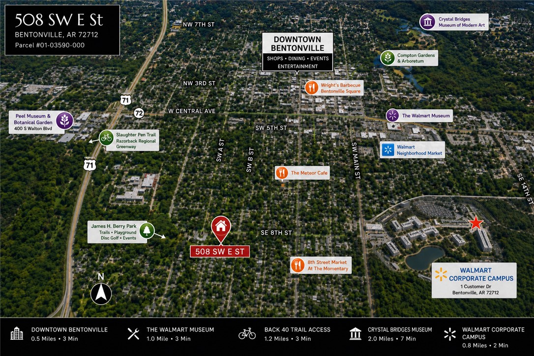 Exceptional redevelopment opportunity in the heart of Bentonville! Situated just blocks from Downtown Bentonville and adjacent to the transformative redevelopment of the former Walmart Home Office, including the publicly announced STEM university campus, this property is positioned in one of the city's fastest-evolving corridors. Surrounded by newer townhomes, multifamily development, and evolving zoning, the site offers outstanding potential for investors, builders, and developers. The existing residence is vacant and conveys as-is, with value primarily in the land. Whether you're planning your next development or investing in Bentonville's continued growth, this property offers an exceptional opportunity in one of Northwest Arkansas' most sought-after locations.