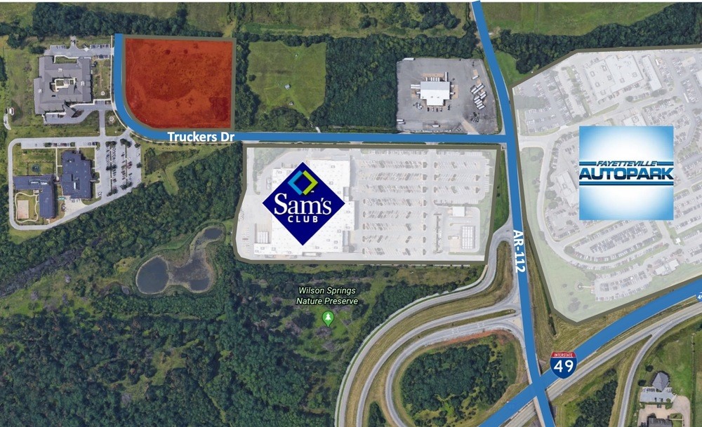 Great level commercial property in close proximity to I-49, Sam's Club, The University of Arkansas, NWA Mall and the auto mall.  Commercial planned zoning district (CPZD).
